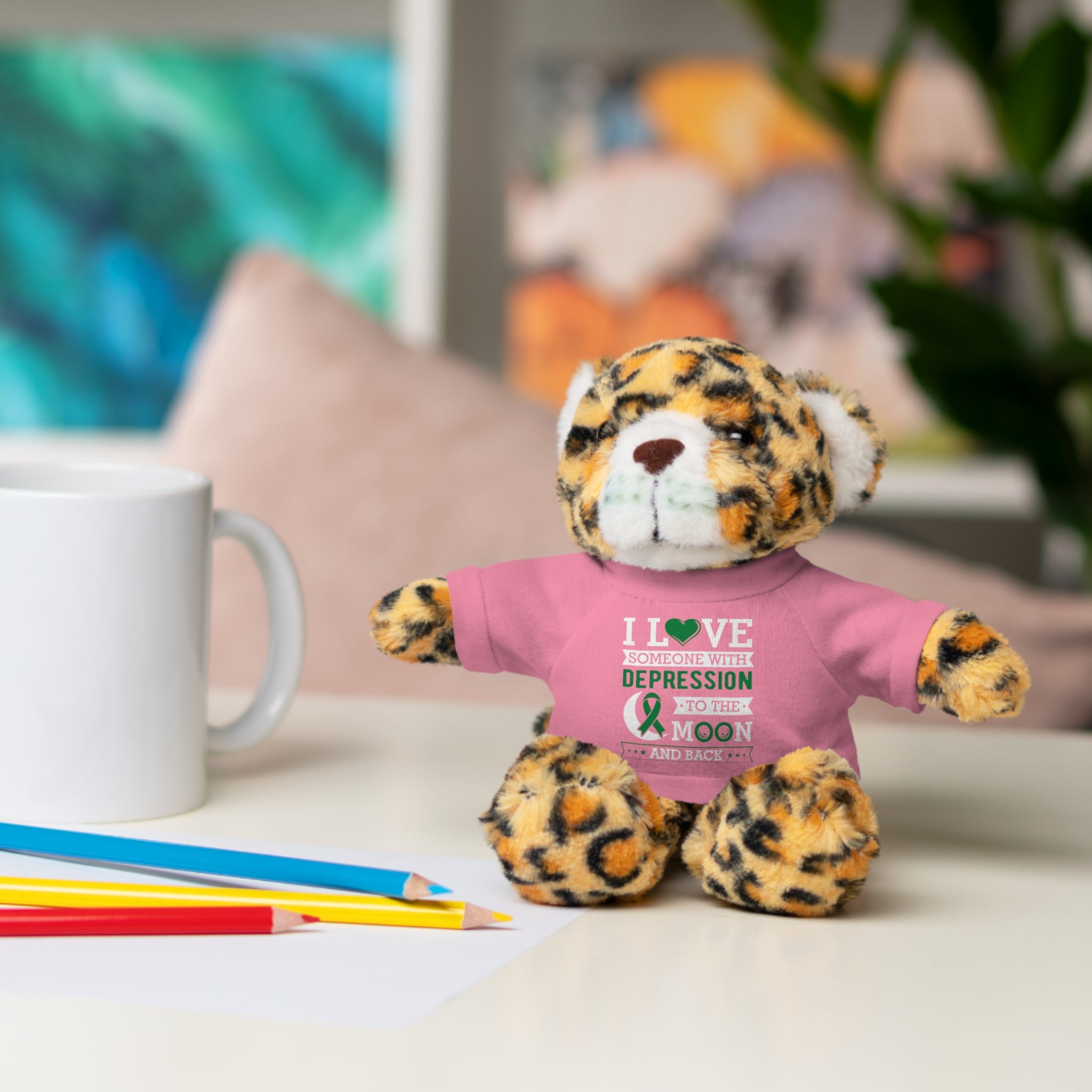 Show Your Love and Support with 'I Love Someone with Depression' Stuffed Animals - Furry Friend Wears Heartfelt Message Tee