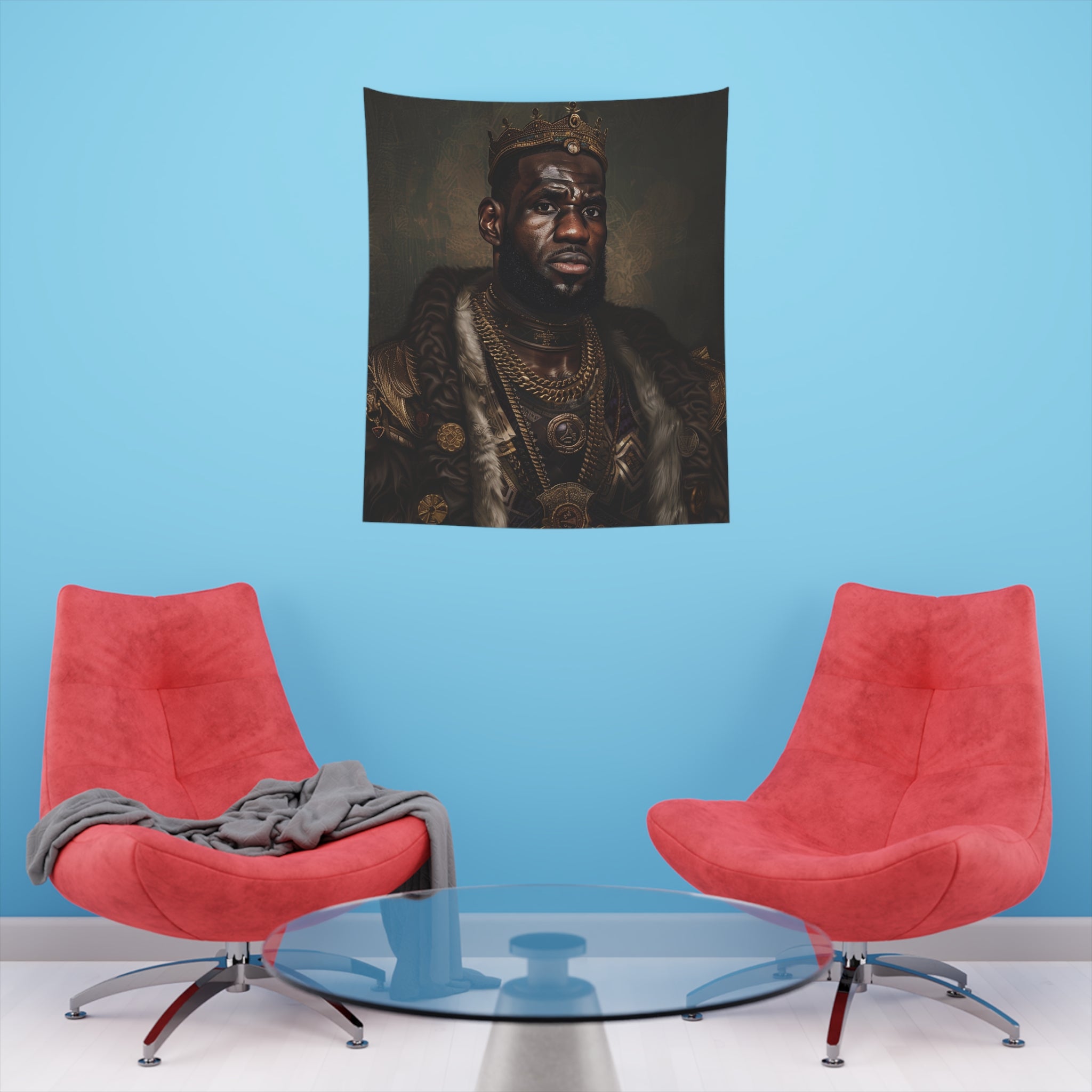 Hoops Monarchy: King James Iconic Basketball Portrait Wall Tapestry - A Courtly Tribute