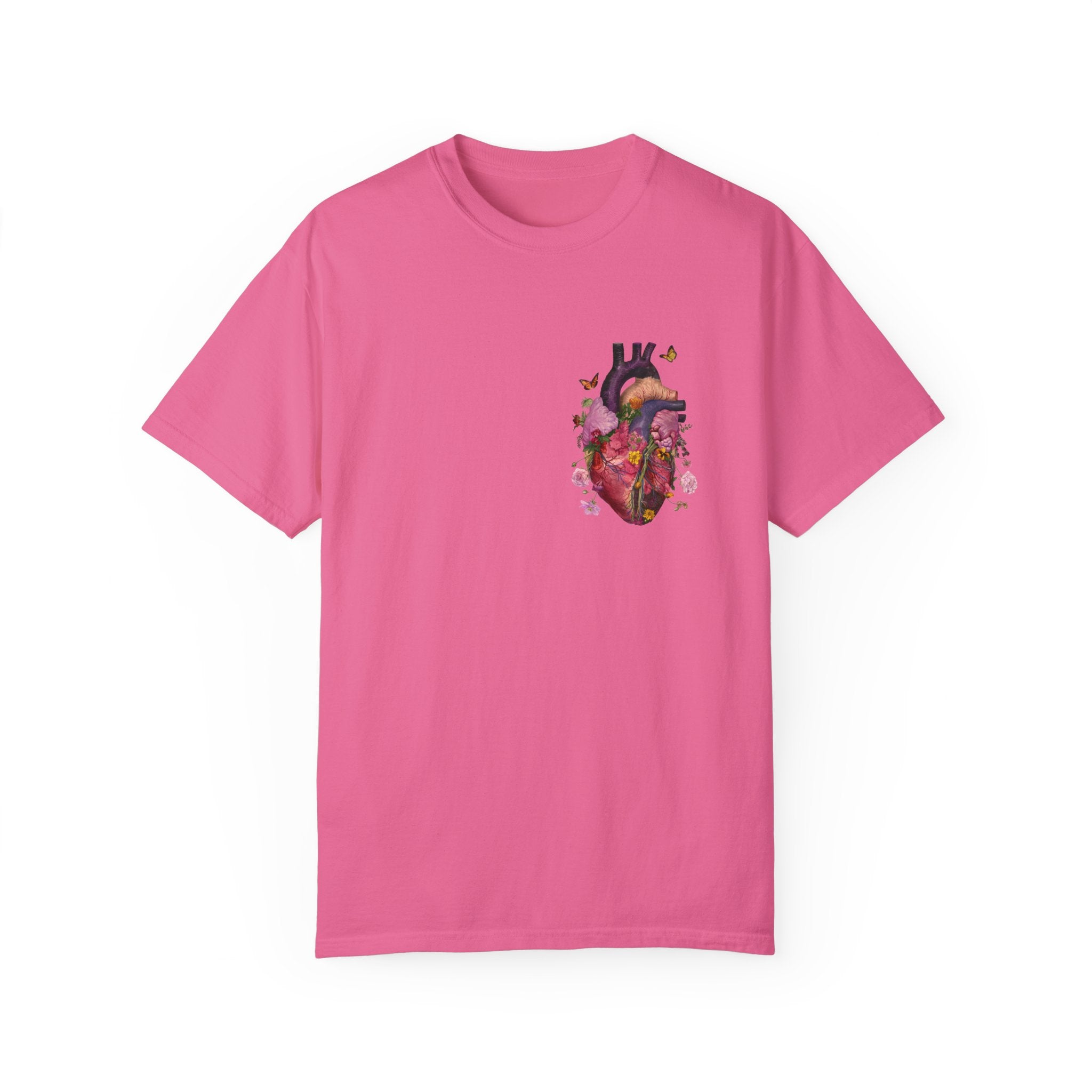 Botanical Heartbeat: Floral Heart Anatomy Unisex Garment-Dyed T-Shirt - Wearable Art with a Touch of Nature