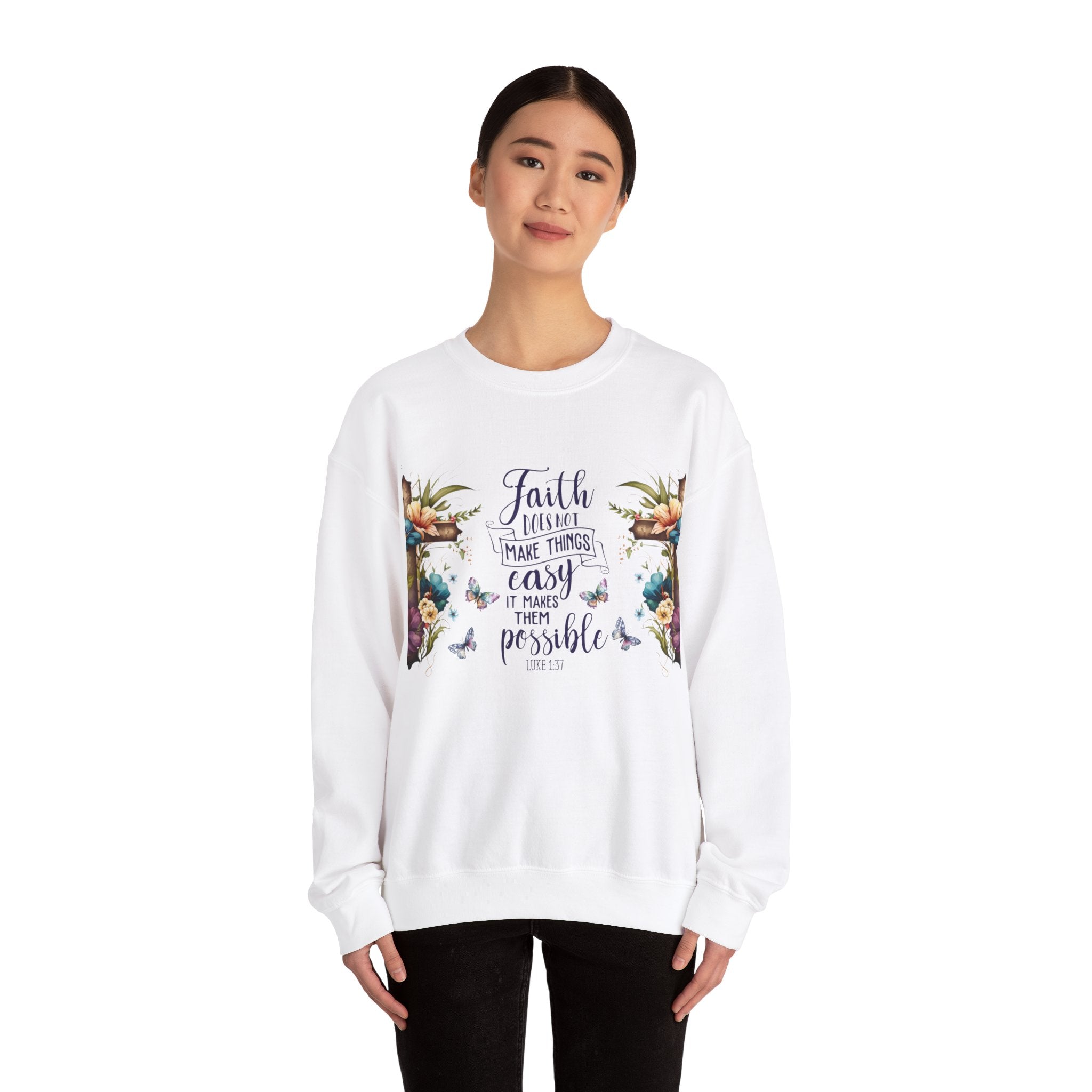 Stay Inspired with Our 'Faith Does Not Make Things Easy, It Makes Them Possible' Unisex Heavy Blend™ Crewneck Sweatshirt