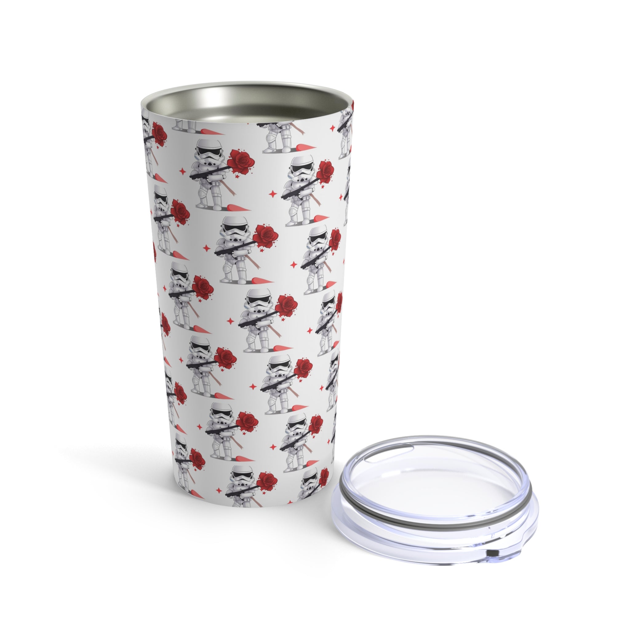 Show Your Love with the Trooper Valentines Day Rose Tumbler - 20oz Stainless Steel Insulated Tumbler for Fans of Retro Space Films and Adventure Lovers