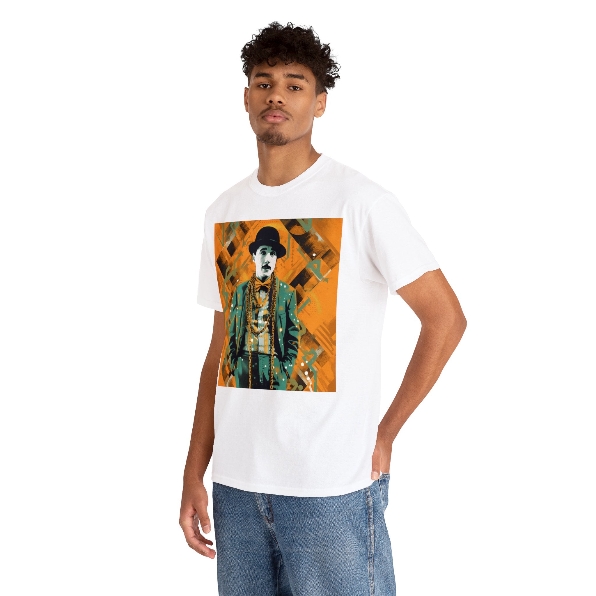 T-Shirt of Comedy Legend. Shows Passion for Craft in a Stylish Manner. Elevate Your Style with the Iconic Performance Artist Pose Abstract Colorful Unisex Heavy Cotton Tee - Wearable Art for Trendsetters