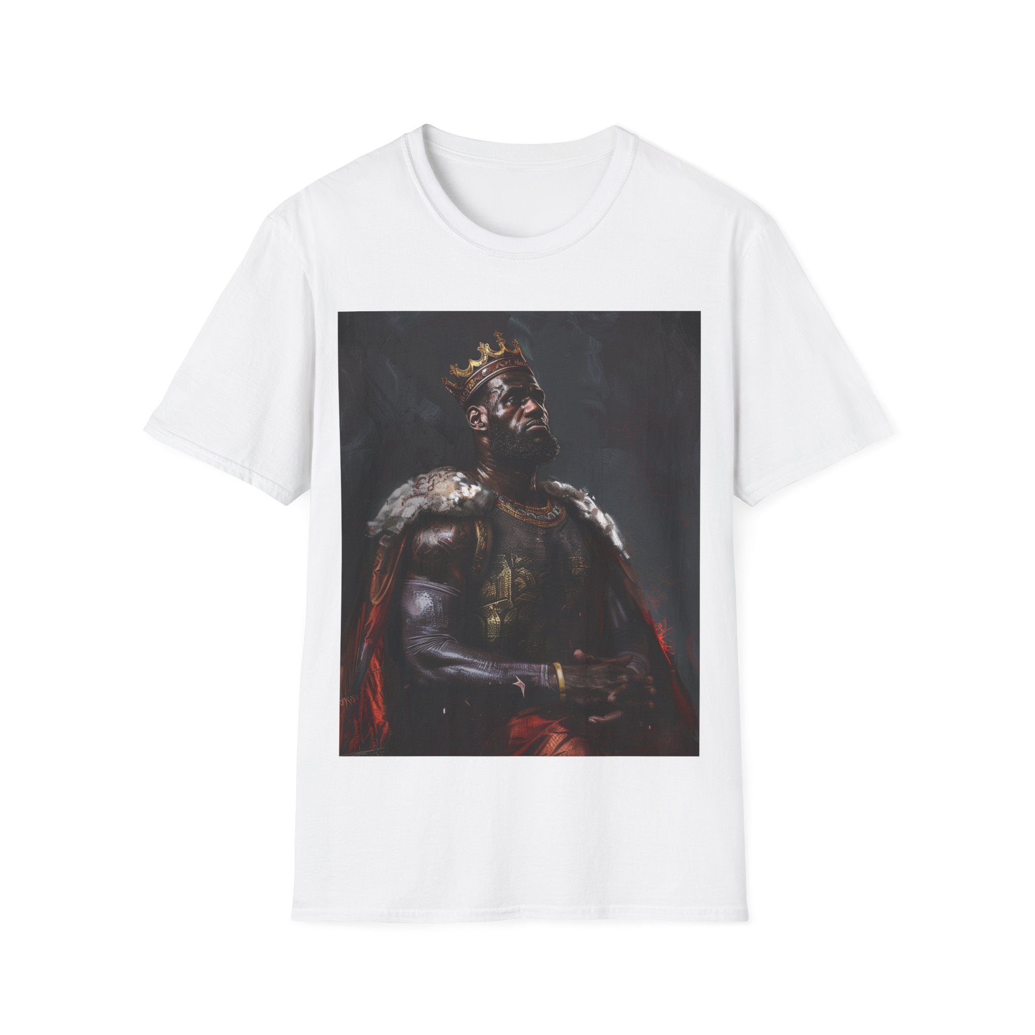 Regal Dribbles: King James Renaissance Portrait Unisex Softstyle T-Shirt - Elegance on the Court