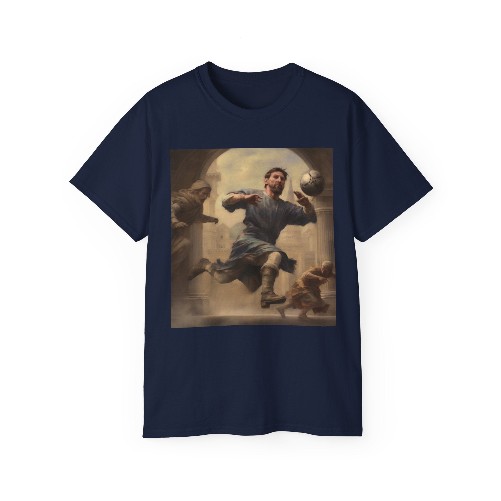 Michelangelo-Inspired Lionel Tee - Unisex Ultra Cotton Footballer Shirt - Patron Saint of Football Artistic Top - Renaissance Sports Fan Gift for Team