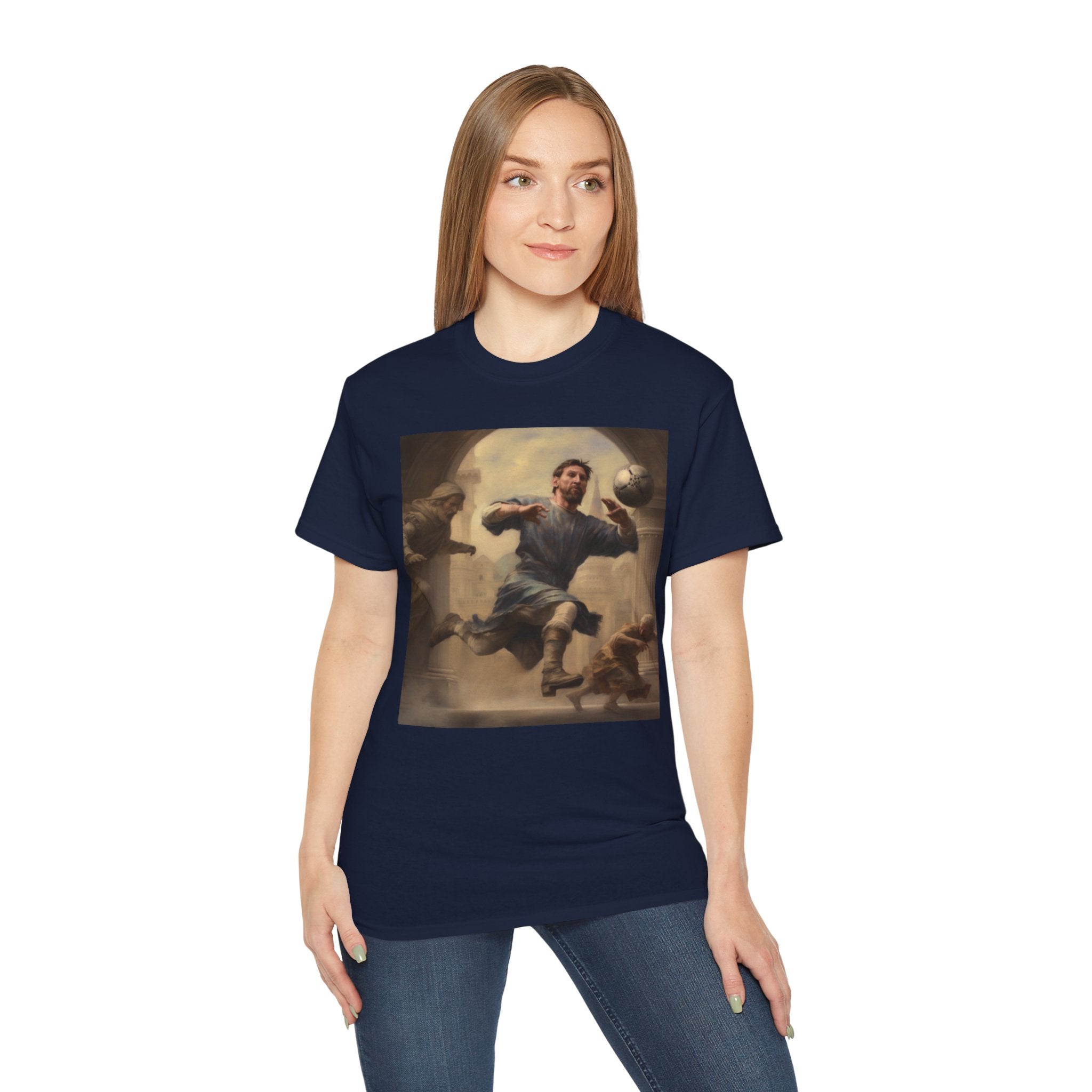 Michelangelo-Inspired Lionel Tee - Unisex Ultra Cotton Footballer Shirt - Patron Saint of Football Artistic Top - Renaissance Sports Fan Gift for Team