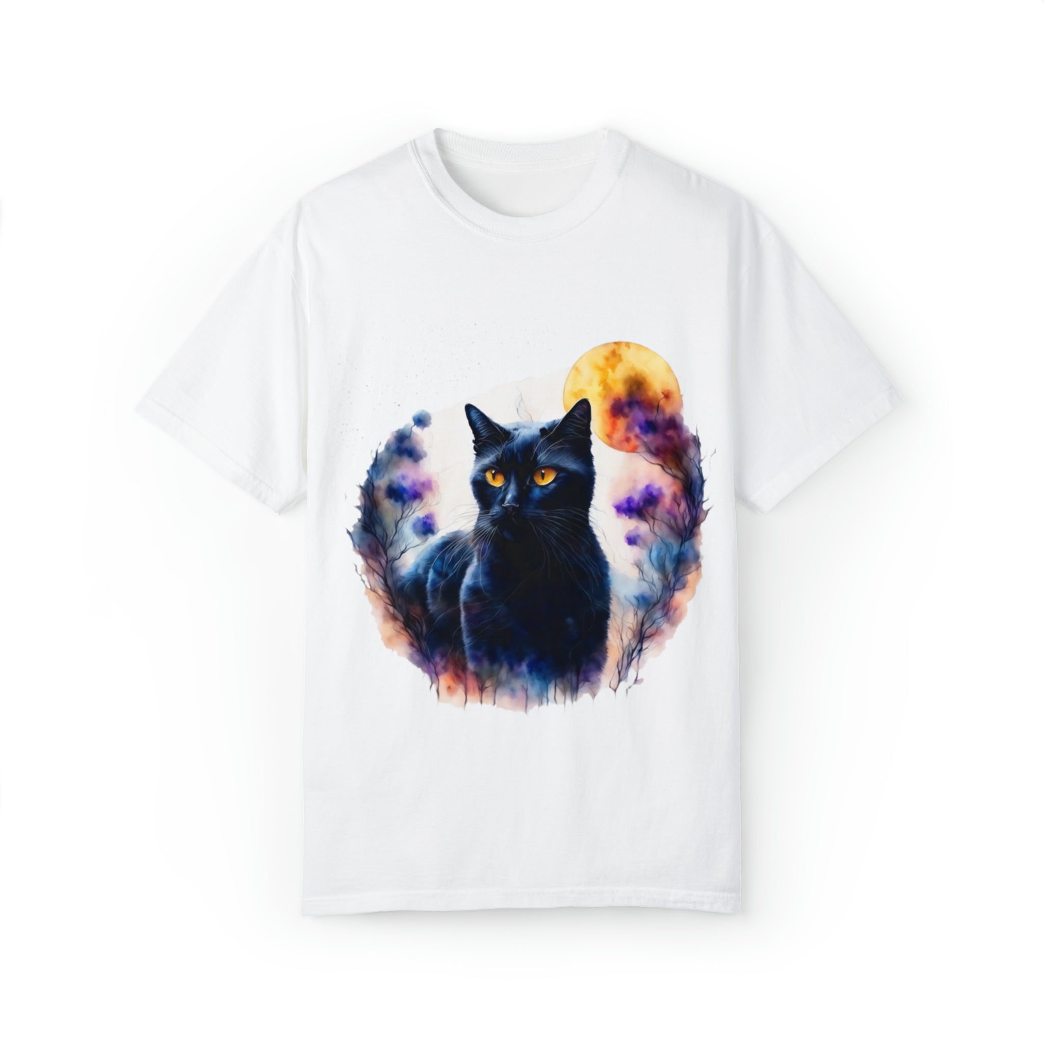 Unisex Garment-Dyed T-shirt- Midnite Kitty Beautiful Art for Last minute Gift and Cute Gift for Cat Owners