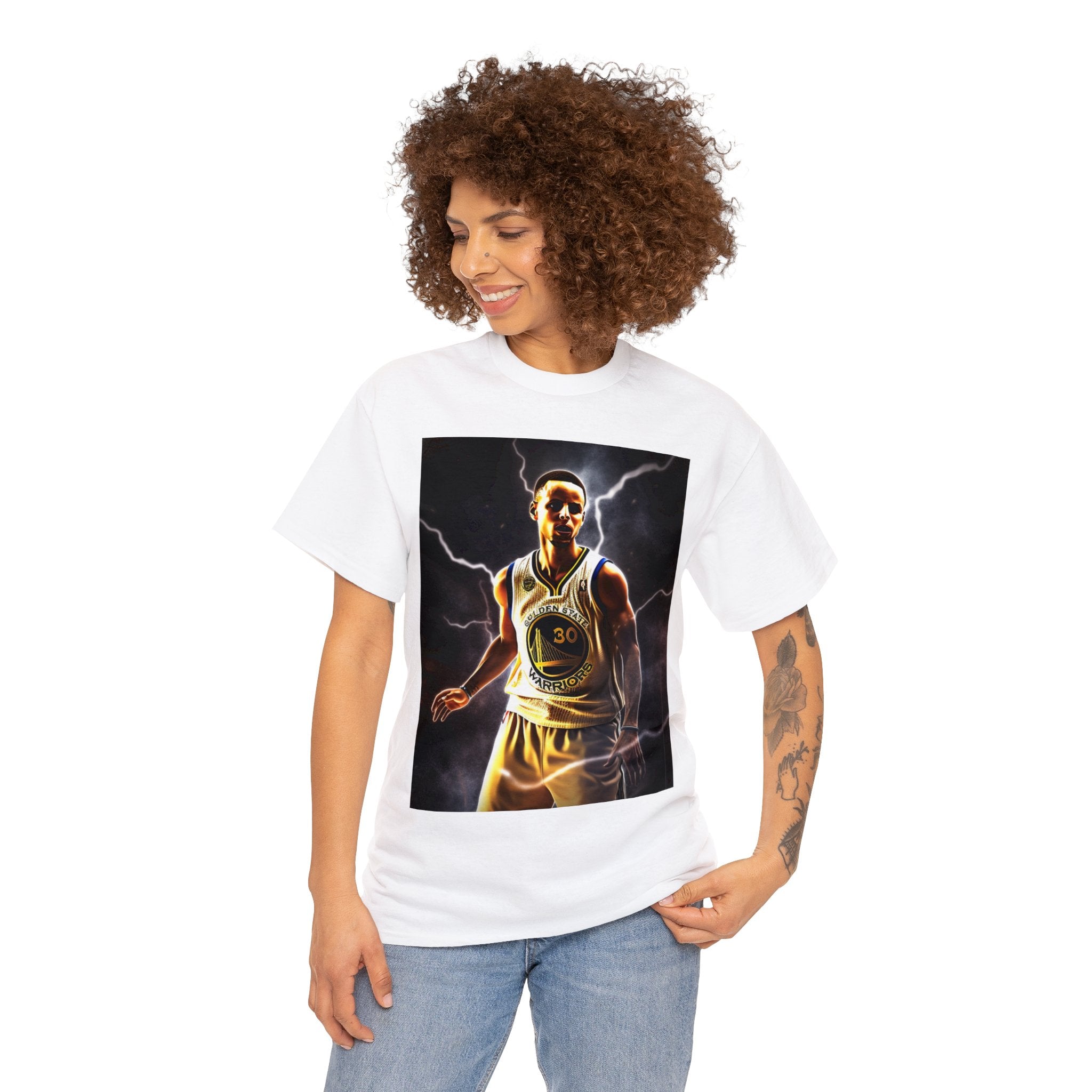 "Beyond the Arc: 3-Point Lightning Strike" Unisex Heavy Cotton Tee - A Tribute to Basketball's Ultimate Sharpshooter, Inspired by the Legendary Skills of The Chef Himself, S.C.