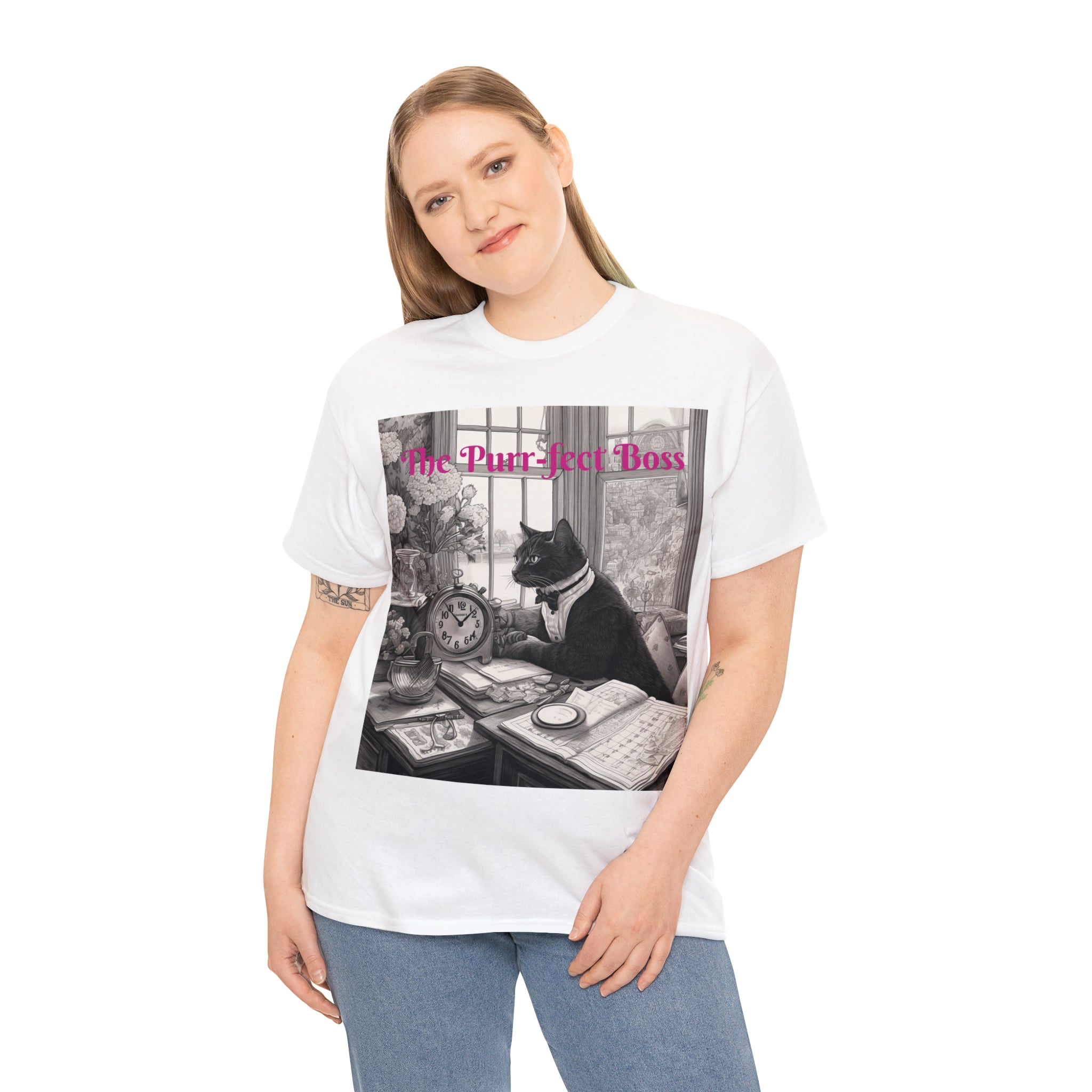 Women's Heavy Cotton Tee--"Purr-fect Boss" for Cat Lovers Gift for Pet Owners