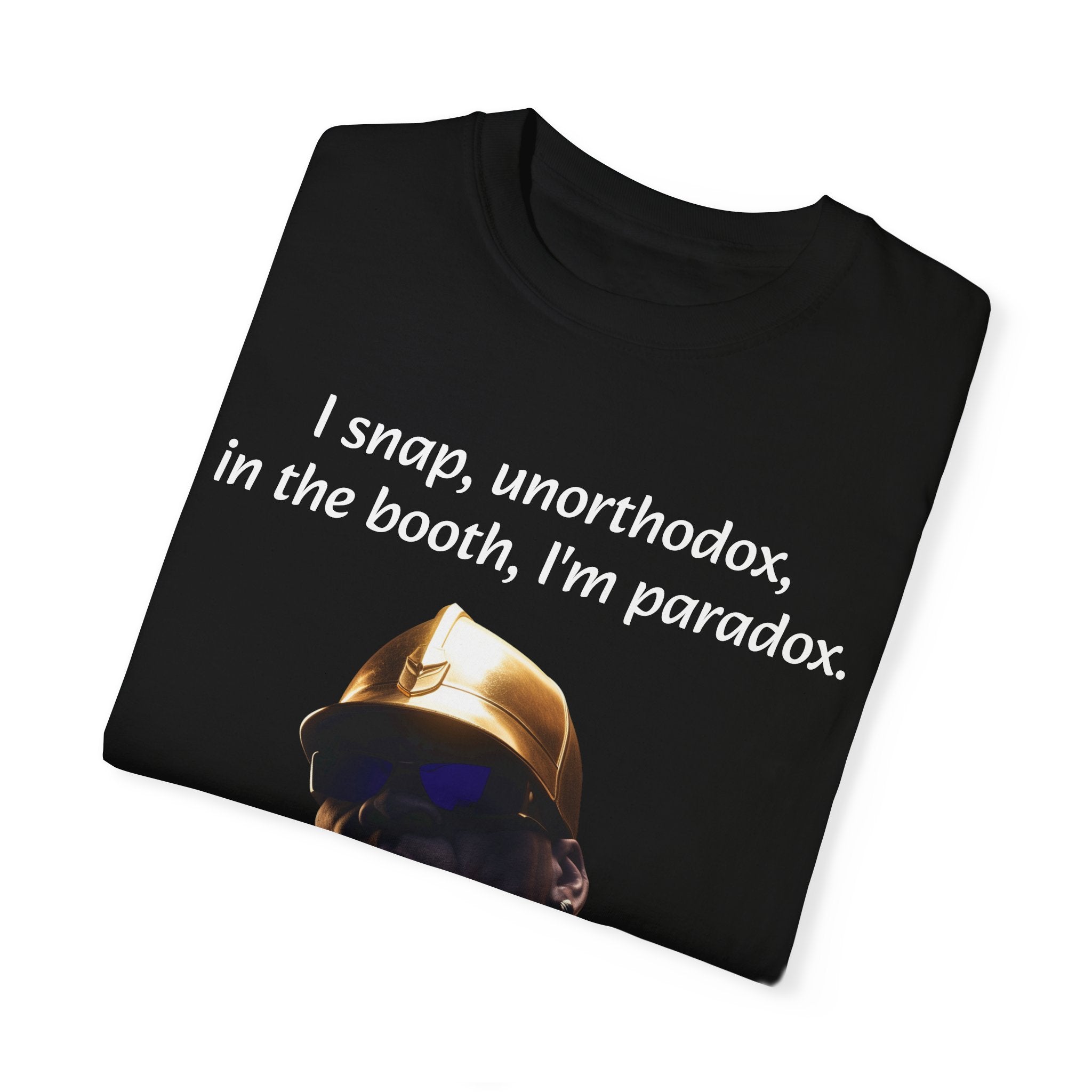 Lyrically Mad Titan T-Shirt: 'I Snap, Unorthodox, in the Booth, I'm Paradox' - Cosmic Warlord Inspired Hip Hop Unisex Garment-Dyed Tee for Urban Wear Enthusiasts