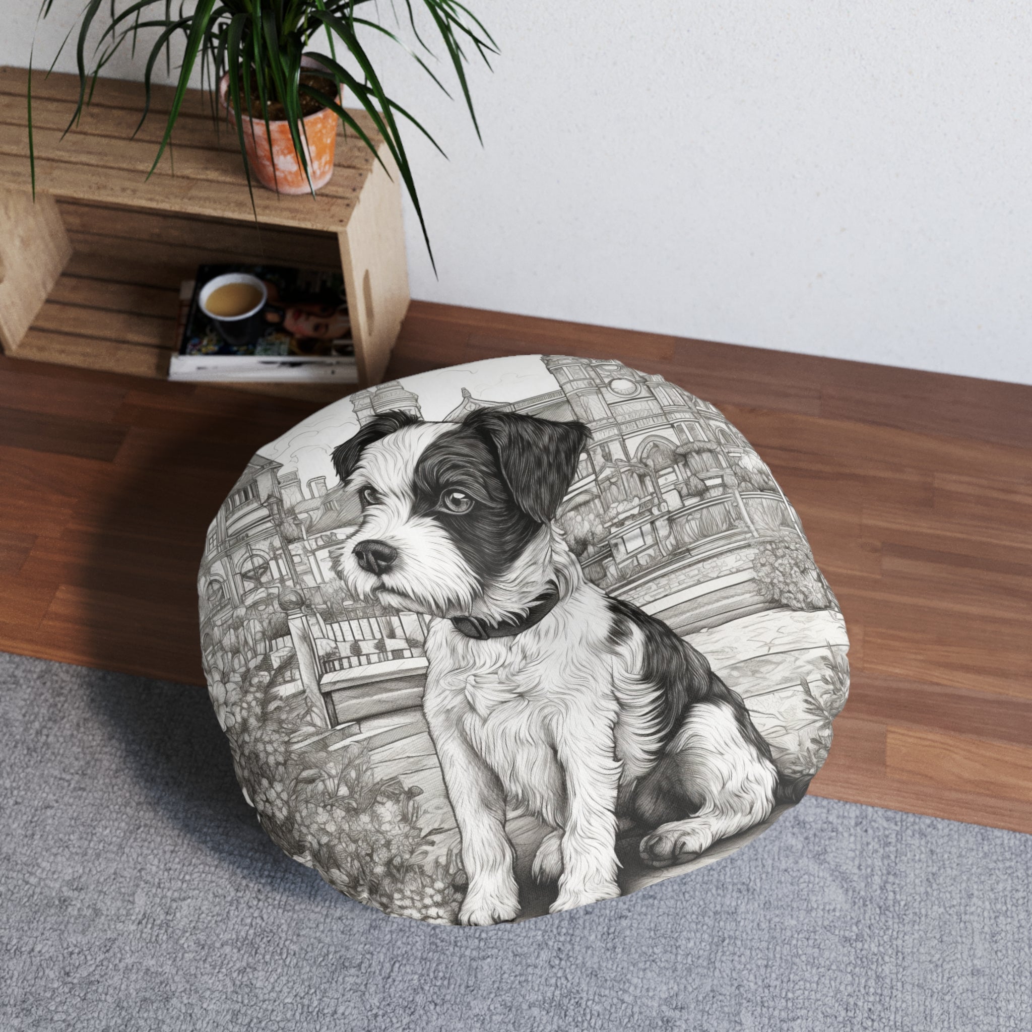 Tufted Floor Pillow, Round-Cute Puppy (Professional Art)