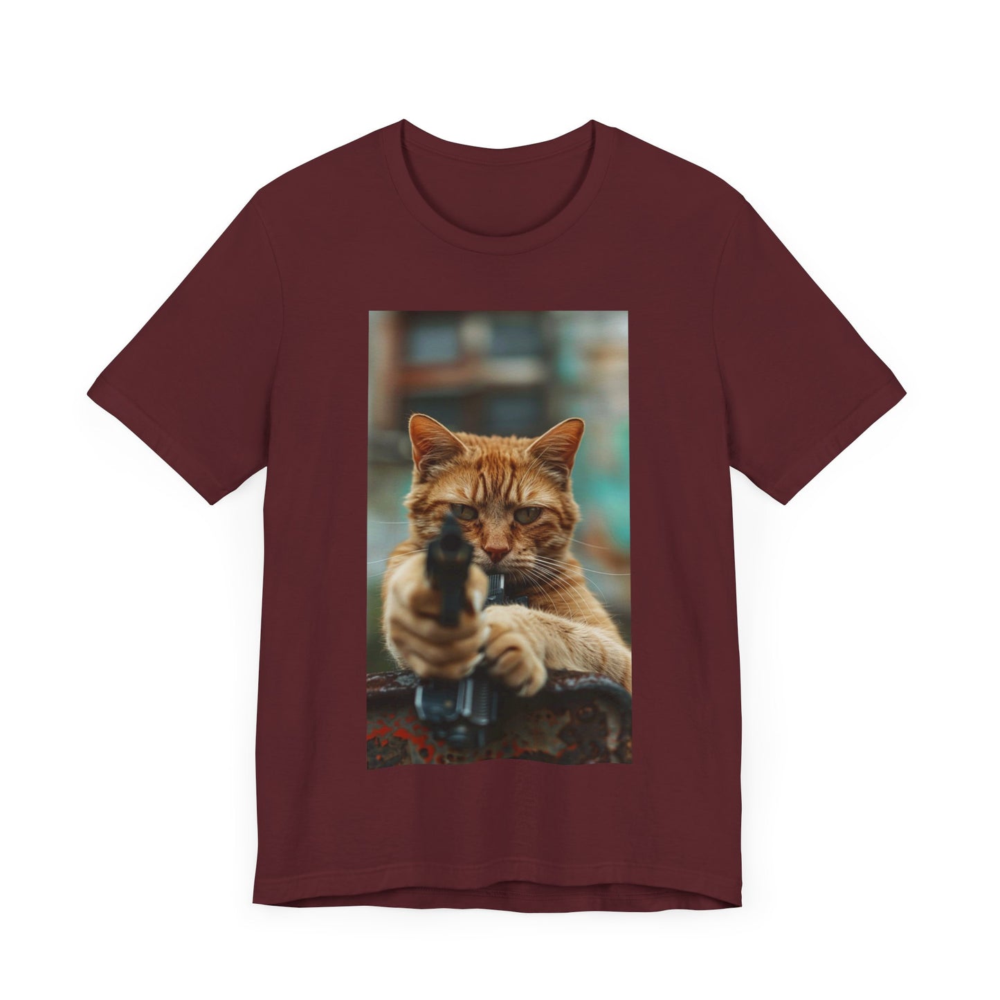 Stealth Paws: Feline Hitman Women's Jersey Short Sleeve Tee - Quirky Cat-Themed Apparel for Fashion-Forward Cat Lovers