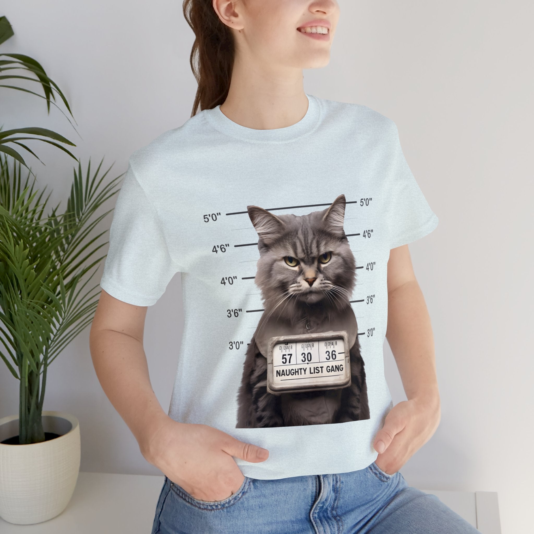 Naughty Cat Gang Cat in a Line-up Funny Unisex Jersey Short Sleeve Tee - Humorous Feline Apparel for Cat Lovers