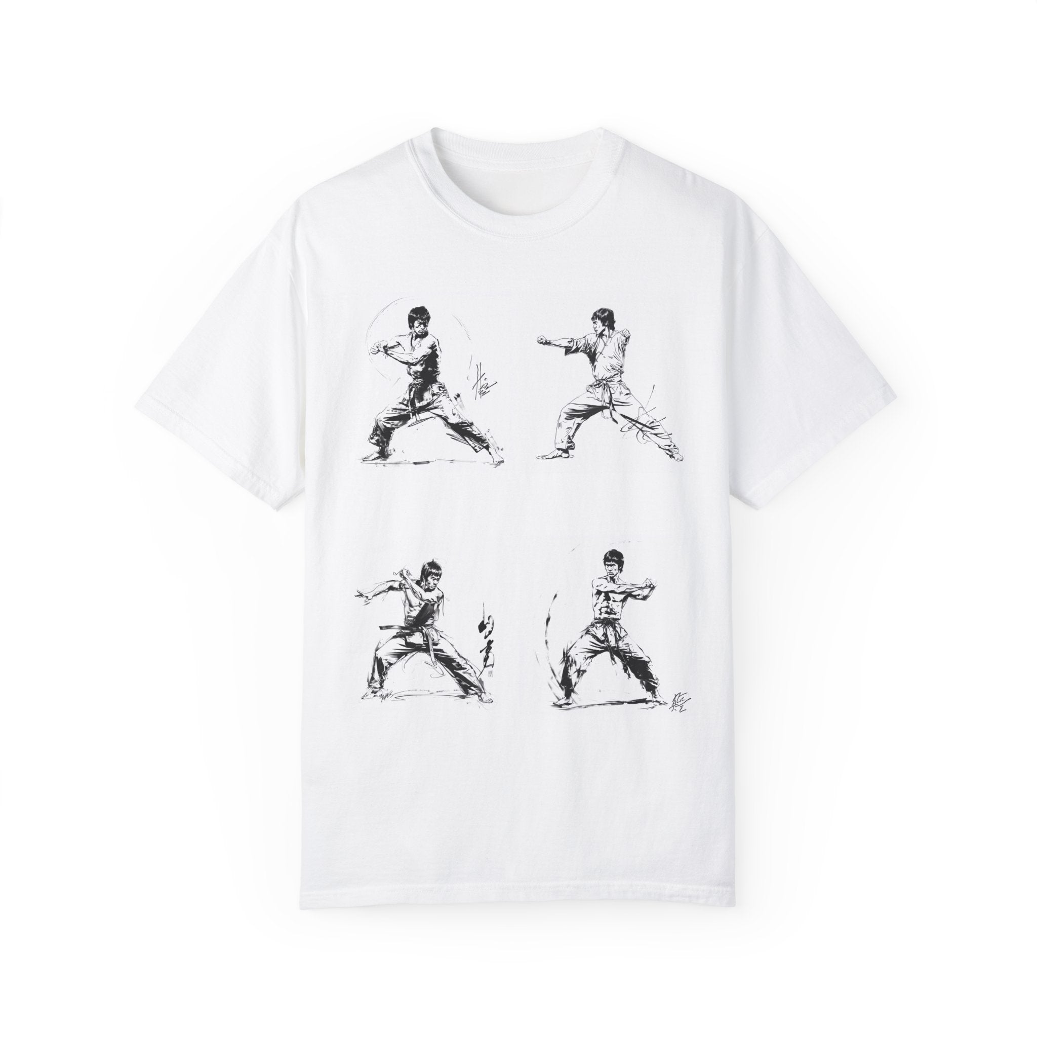 Zen Lines: Shaolin Fury Kata Minimalist One Line Art Unisex Garment-Dyed T-Shirt