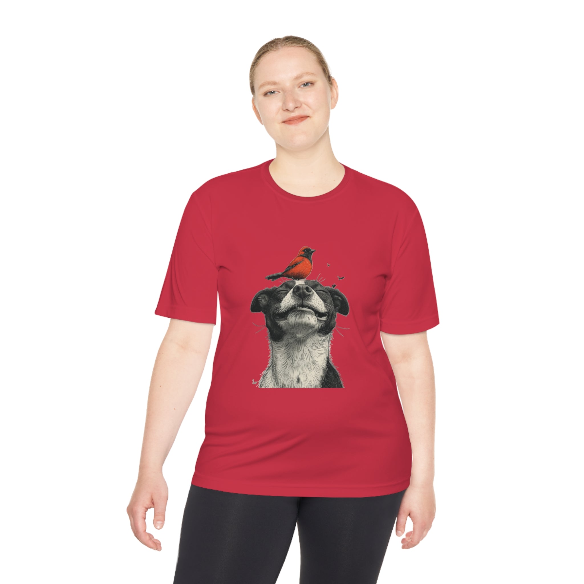 Perfect for Casual Fridays! Dog and Bird Pals Unisex MoistuDog and Bird Pals Unisex Moisture Wicking Tee - Comfortable and Stylish Apparel for Animal Loversre Wicking Tee - Comfortable and Stylish Apparel for Animal Lovers