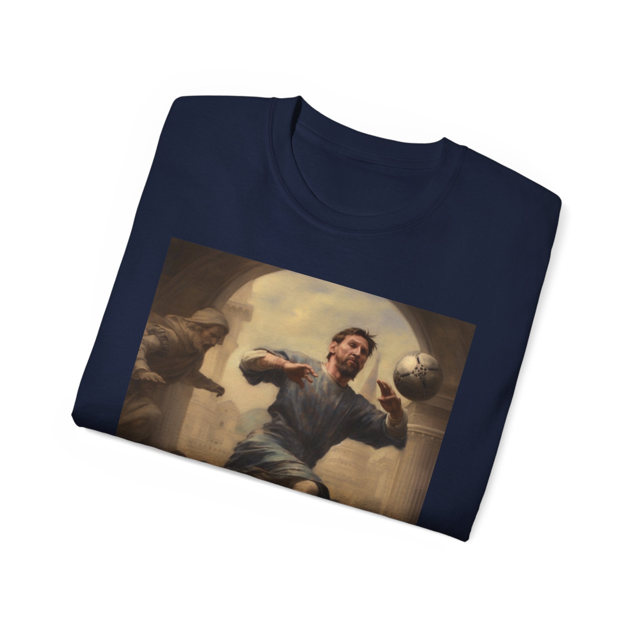 Michelangelo-Inspired Lionel Tee - Unisex Ultra Cotton Footballer Shirt - Patron Saint of Football Artistic Top - Renaissance Sports Fan Gift for Team