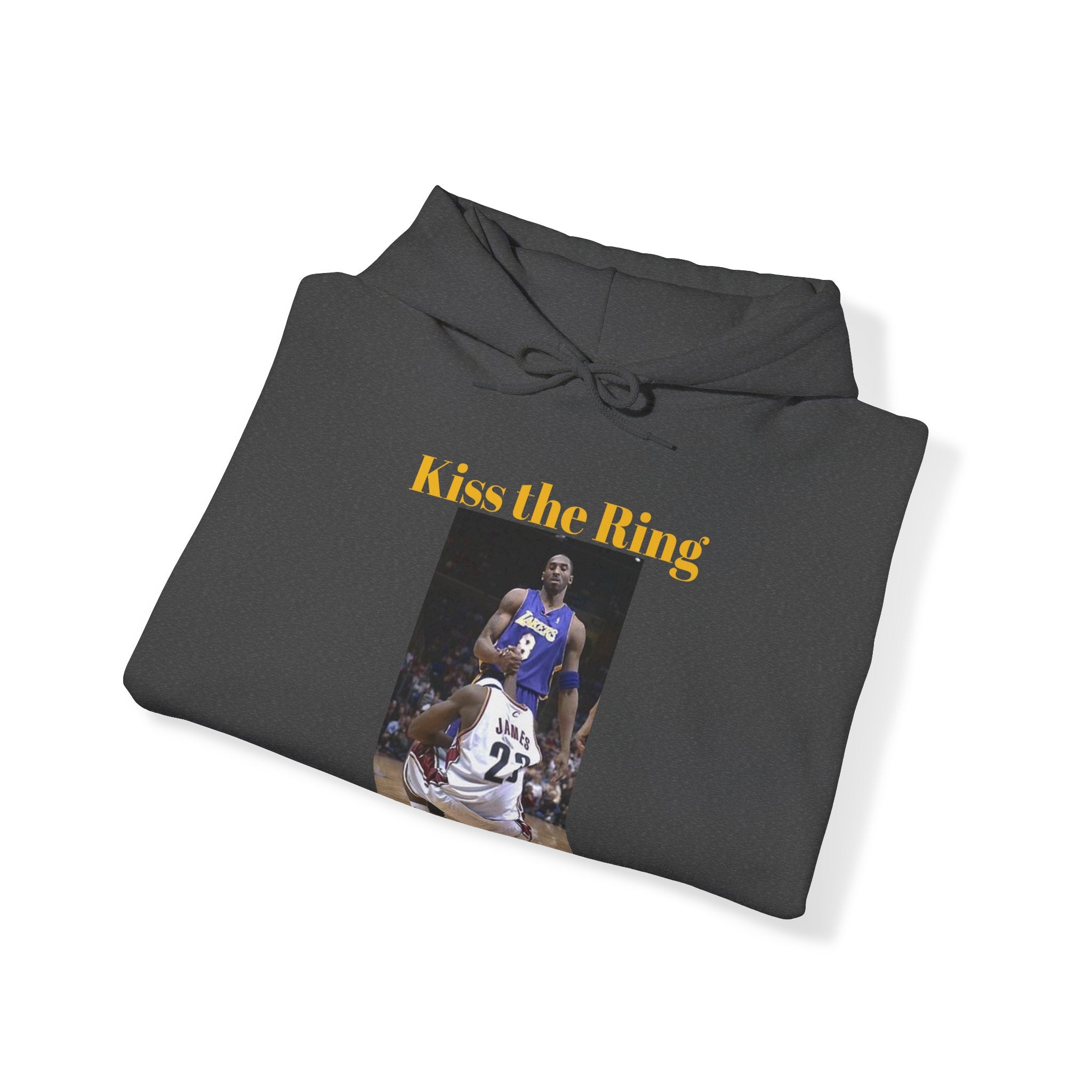 Wear this Shirt for a Funny Conversation: 'Kiss the Ring' Basketball Passing of the Torch Unisex Heavy Blend™ Funny Hooded Sweatshirt for Fans of Professional Basketball