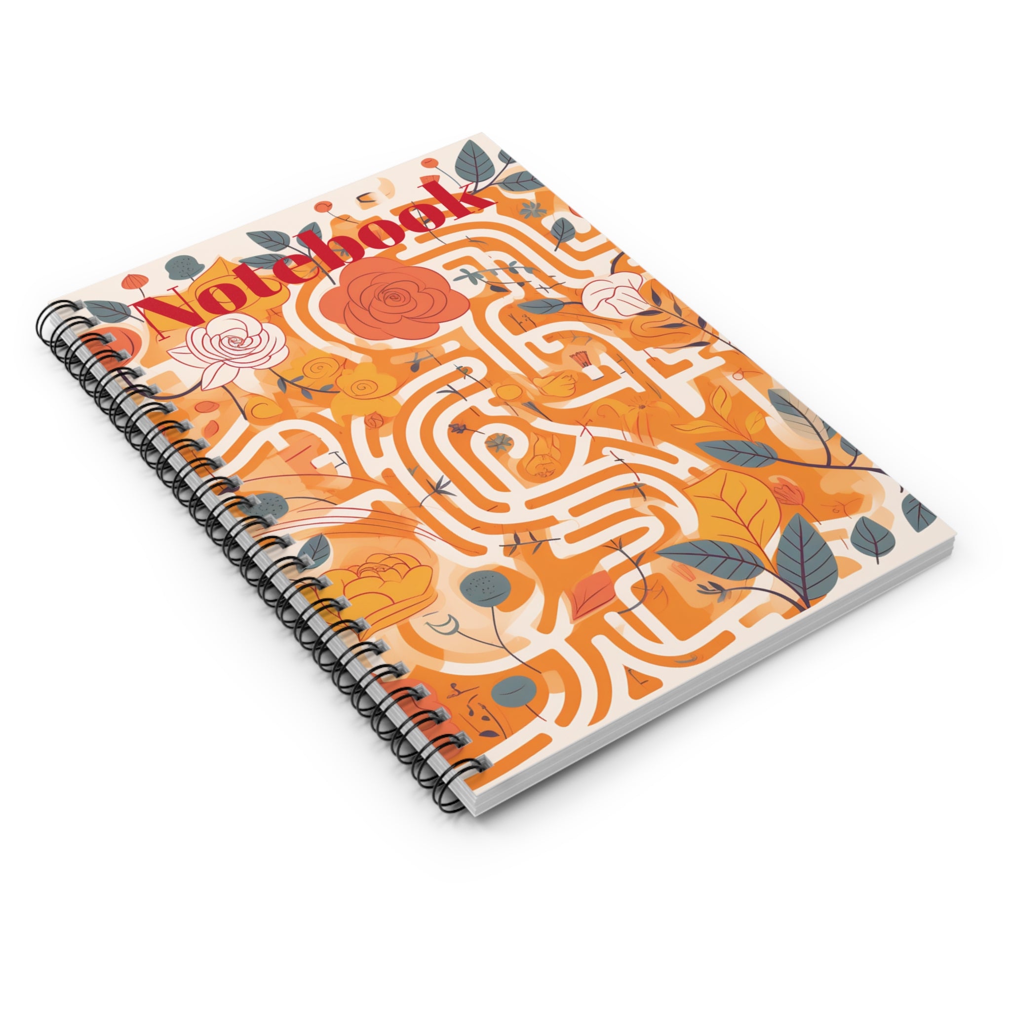 Spiral Notebook - Ruled Line Floral Maze with Bright Vibrant Colors of Sunset Art Perfect Gift for School Students