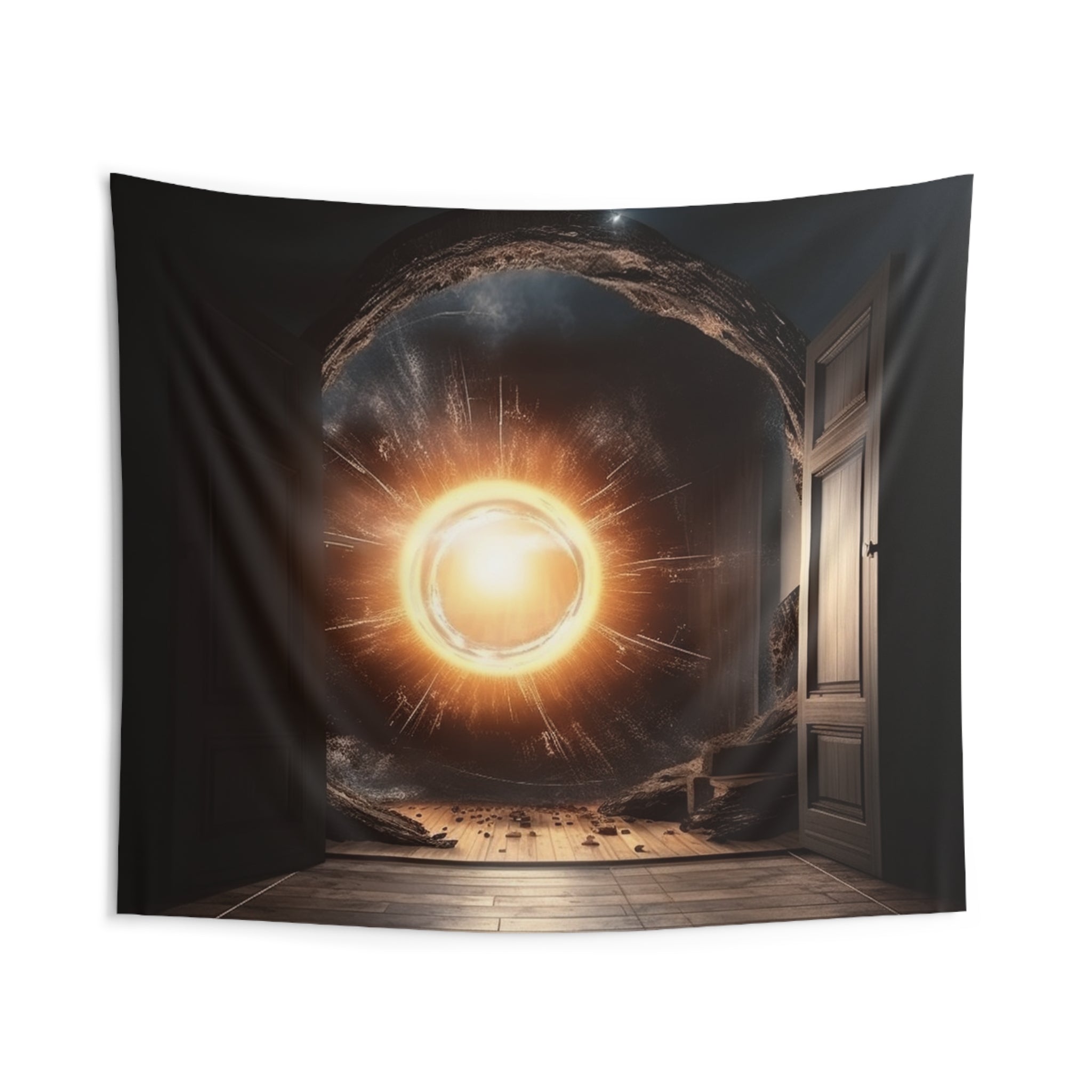 Cosmically Enchanting 11oz Wall Hanging for Surreal Home Decor & Art Lovers 🌌🖼️" 🌀 Sci fi Space Fantasy Portal Illusion Tapestry: Hyper-Realistic Interior Gateway Design