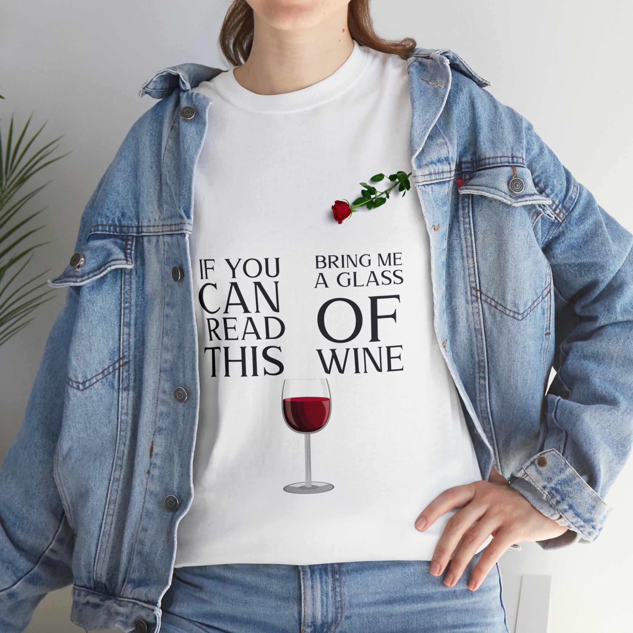 Women's Heavy Cotton Tee--"If You Can Read This Bring Me a Glass of Wine" T-Shirt for Her and Wine Lovers