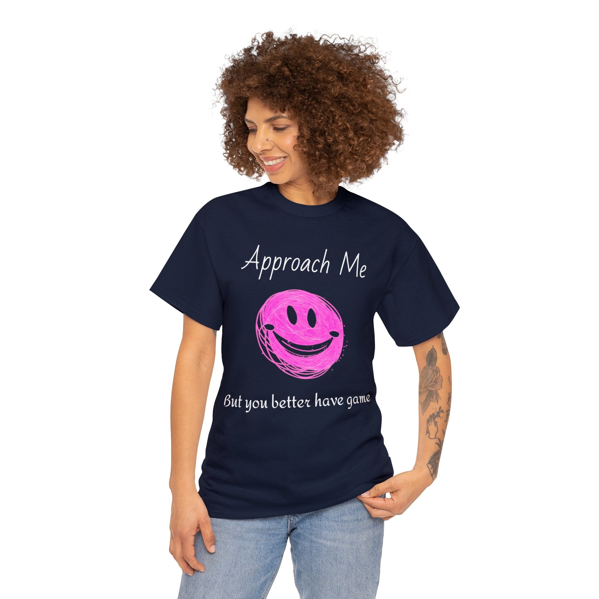 Dare to Date: The Ultimate 'Approach Me If You Dare' Challenge - A Women's Unisex Heavy Cotton Tee Perfect for Social Events, Recreational Activities, and Making Bold Statements