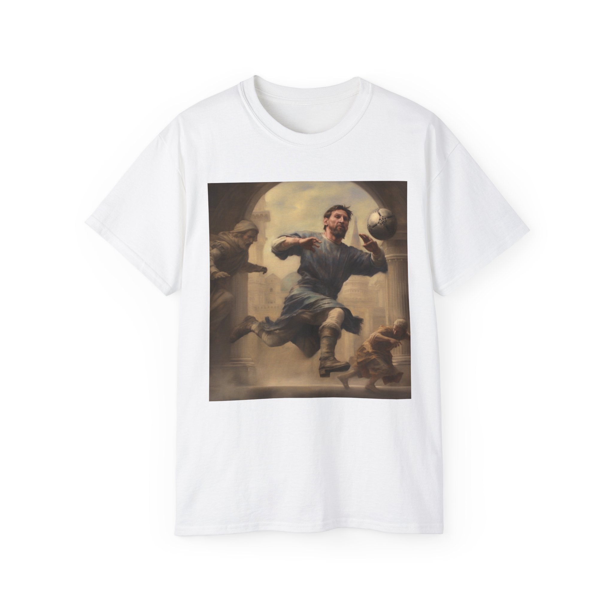 Michelangelo-Inspired Lionel Tee - Unisex Ultra Cotton Footballer Shirt - Patron Saint of Football Artistic Top - Renaissance Sports Fan Gift for Team