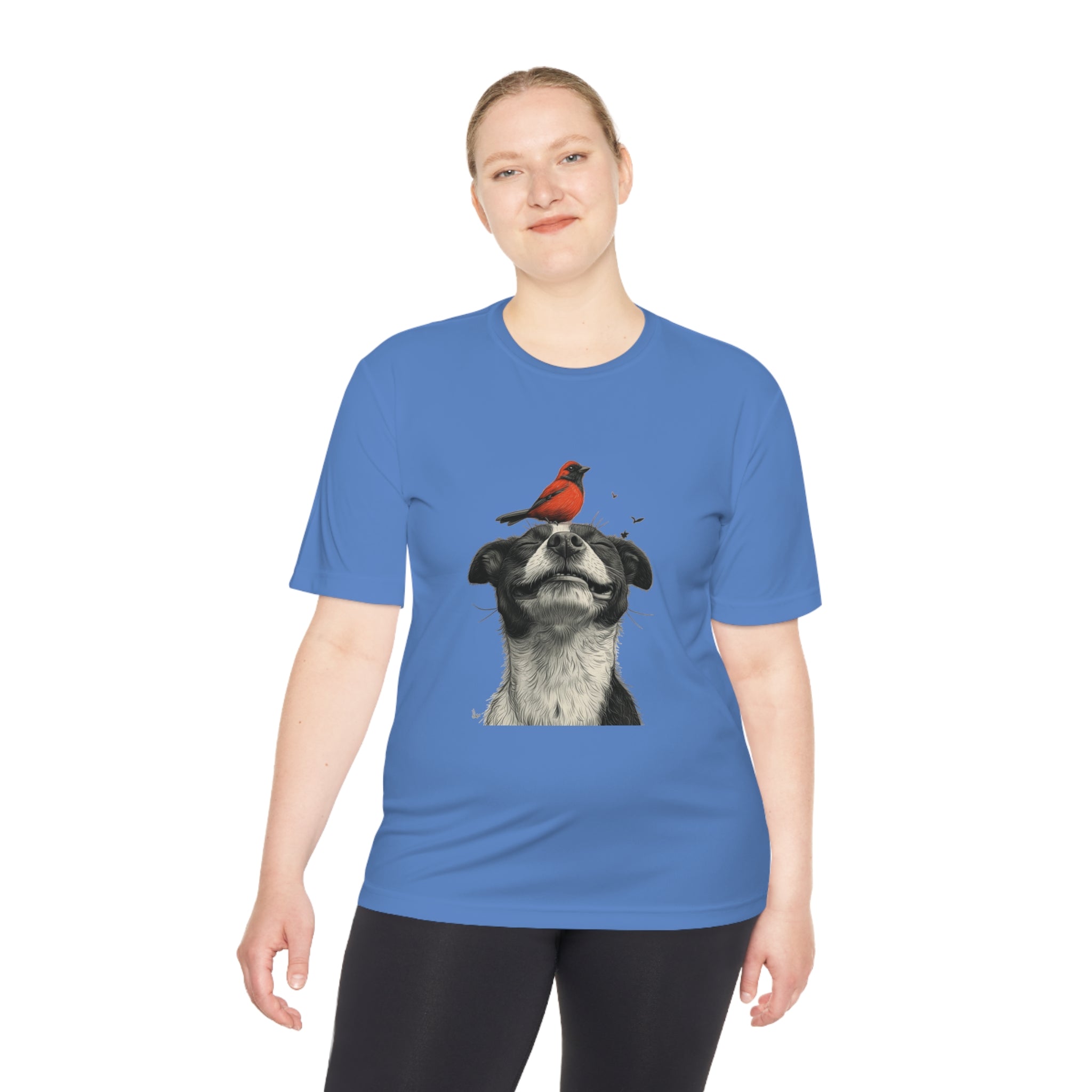 Perfect for Casual Fridays! Dog and Bird Pals Unisex MoistuDog and Bird Pals Unisex Moisture Wicking Tee - Comfortable and Stylish Apparel for Animal Loversre Wicking Tee - Comfortable and Stylish Apparel for Animal Lovers