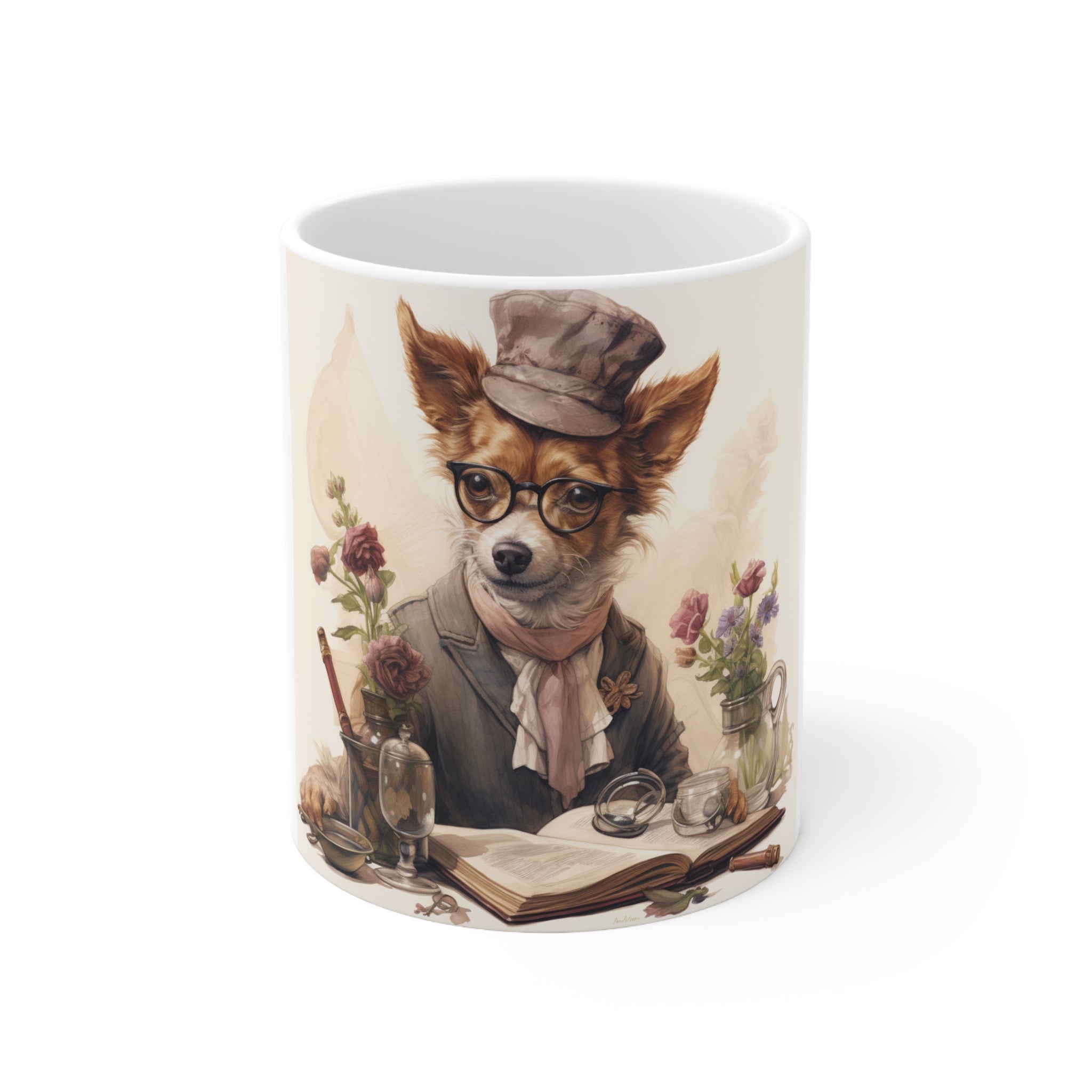 Perfect for Dog Lovers and Afternoon Walks in Garden Gift Coffee Mug 11oz Ceramic Mug Home and Garden Relaxing  | Exclusive Floral Puppy Design | Professional Artwork | Durable & Aesthetic Drinkware