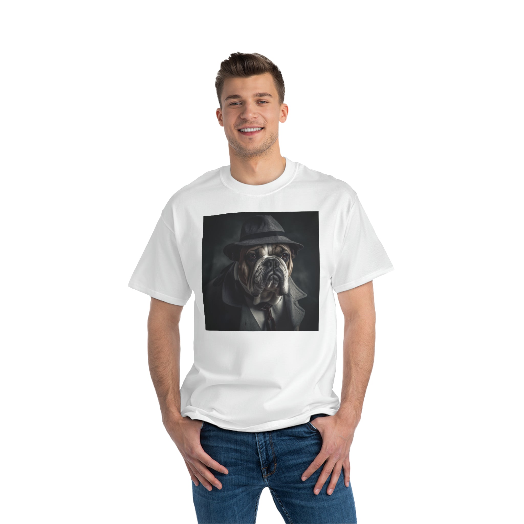 Detective Noir Bulldog T-Shirt - Beefy-T® Short-Sleeve Tee - Unique Dog Mystery Design - Bulldog Lover Shirt - Stylish Pet Detective Top