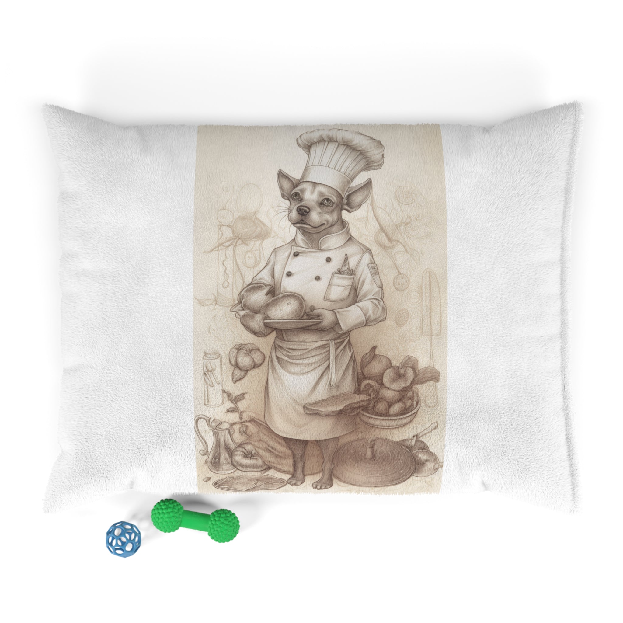 Whimsical Culinary Companion - Dog Chef Pet Bed - Pencil Art Dog Pet Pillow- Comfortable and Cozy