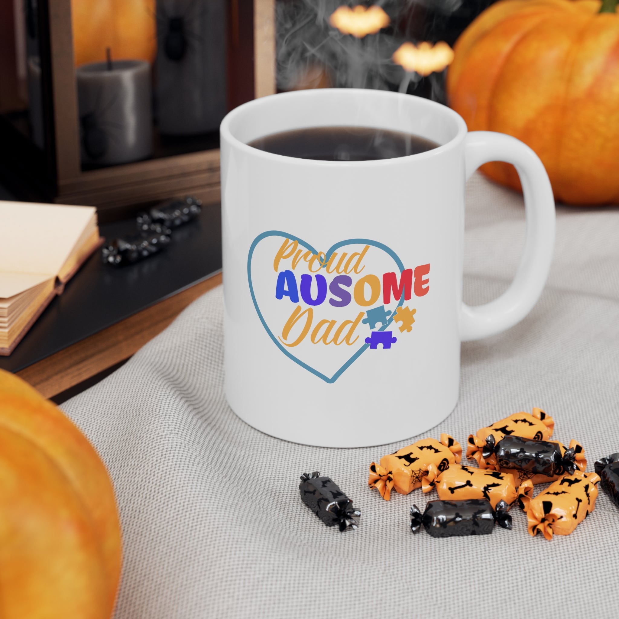 "Ausome Dad" Autism Awareness and Support Ceramic Mug 11oz: Celebrating Exceptional Fathers with Every Sip - A Heartfelt Tribute to Parenthood and Understanding