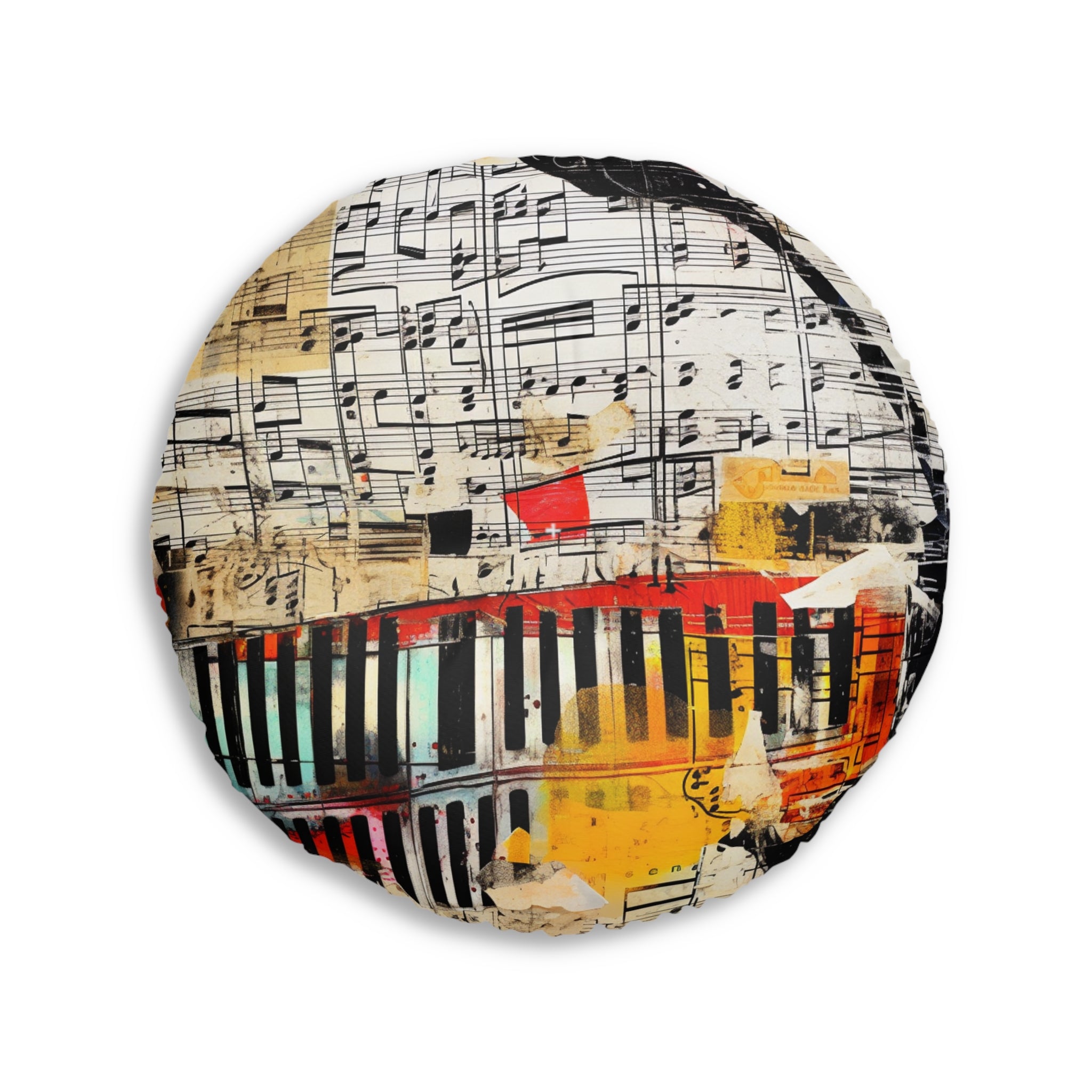 Tufted Floor Pillow, Round--Guitar Player Collage (Professional Art)