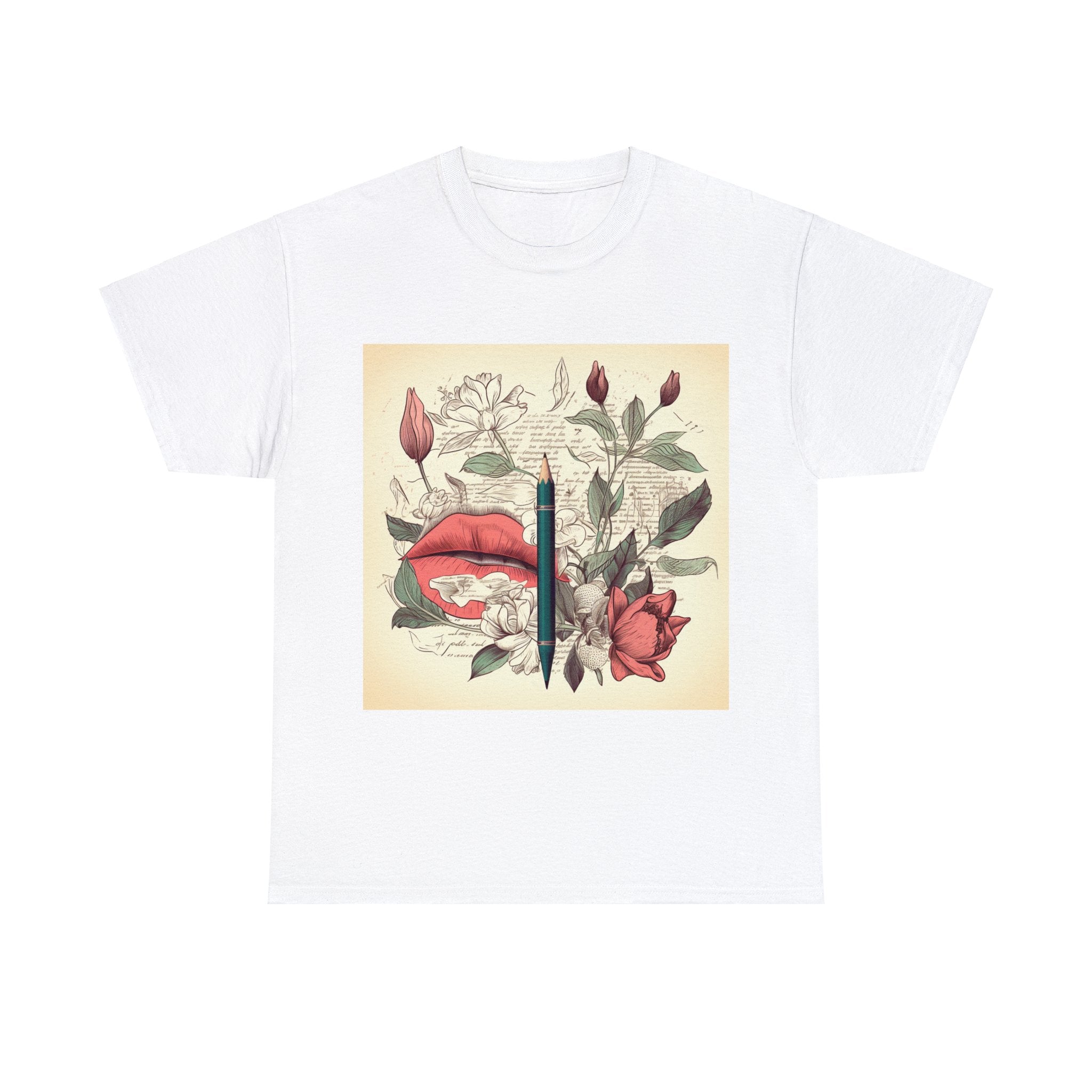 Unisex Heavy Cotton Tee--Writers Floral Garden Gift for Art Lovers and Perfect for Authors Wear