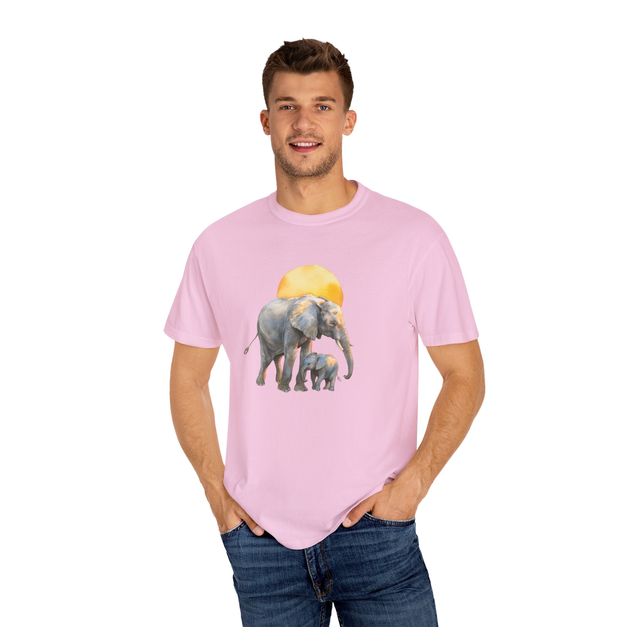 Elevate Your Style with the Elephant Parent and Child Unisex Garment-Dyed T-shirt 🐘👕Gift for Animal Lovers and Relaxing Walks in the Park