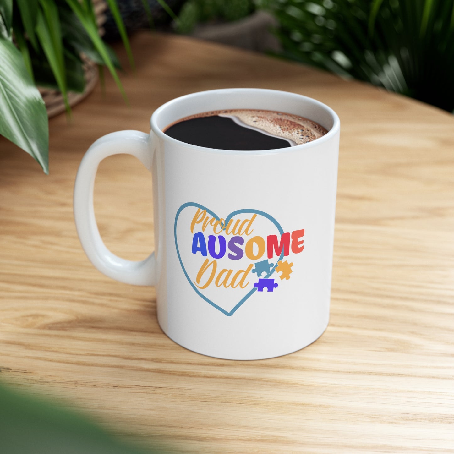 "Ausome Dad" Autism Awareness and Support Ceramic Mug 11oz: Celebrating Exceptional Fathers with Every Sip - A Heartfelt Tribute to Parenthood and Understanding