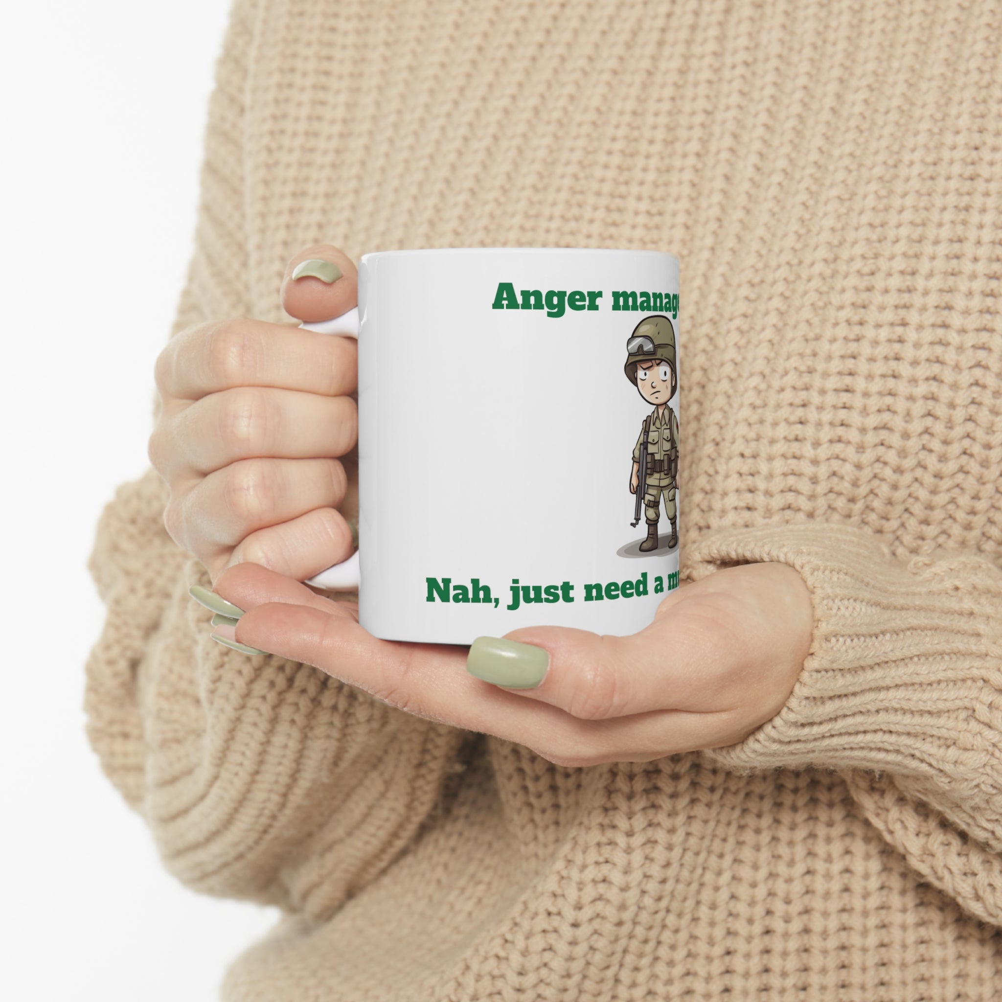 Quirky Soldier Mug - Humorous Ceramic Coffee Cup - Anger Management - Fun Office Gift Battlefield Brew for Office and Gifting