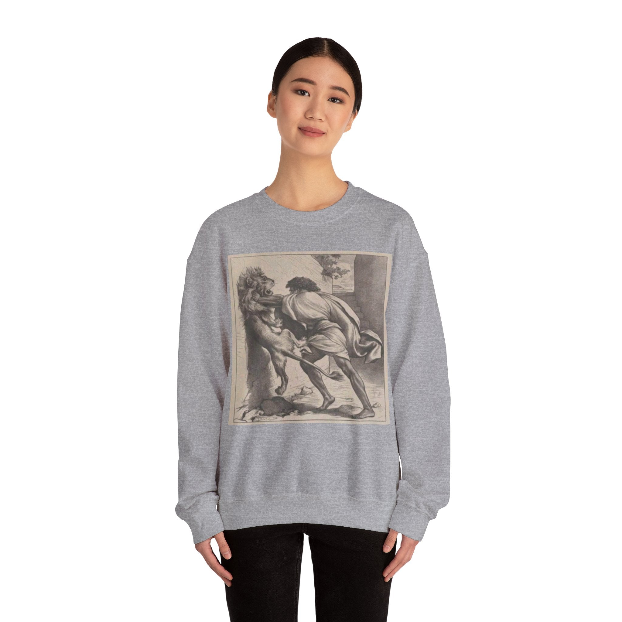 Motivational Shirt for Positive Affirmations and Manifestations. Lion Tamer Ancient Gladiator Motivational Manifestation Unisex Heavy Blend™ Crewneck Sweatshirt - Inspire Courage and Strength in Yourself and Others!