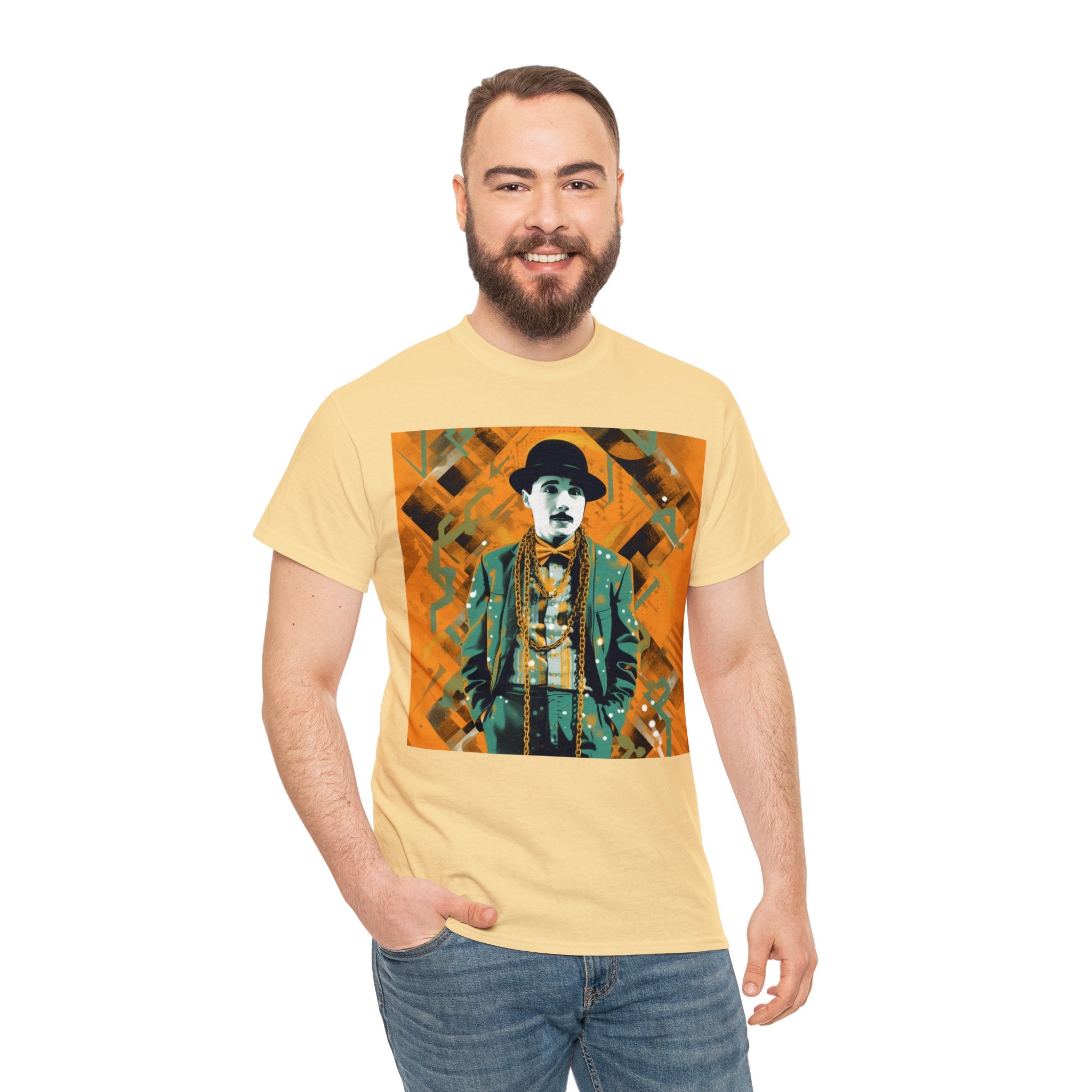 T-Shirt of Comedy Legend. Shows Passion for Craft in a Stylish Manner. Elevate Your Style with the Iconic Performance Artist Pose Abstract Colorful Unisex Heavy Cotton Tee - Wearable Art for Trendsetters