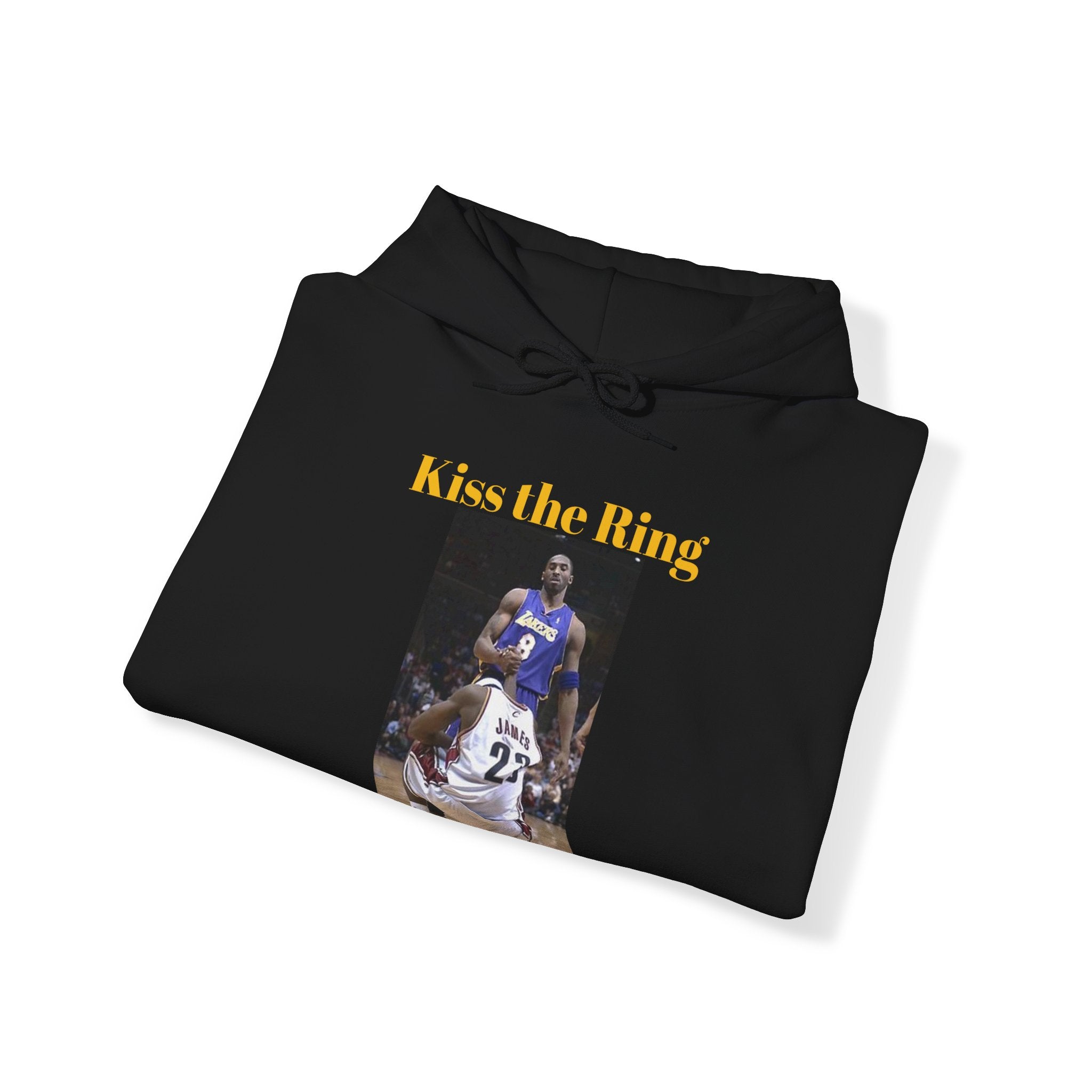 Wear this Shirt for a Funny Conversation: 'Kiss the Ring' Basketball Passing of the Torch Unisex Heavy Blend™ Funny Hooded Sweatshirt for Fans of Professional Basketball