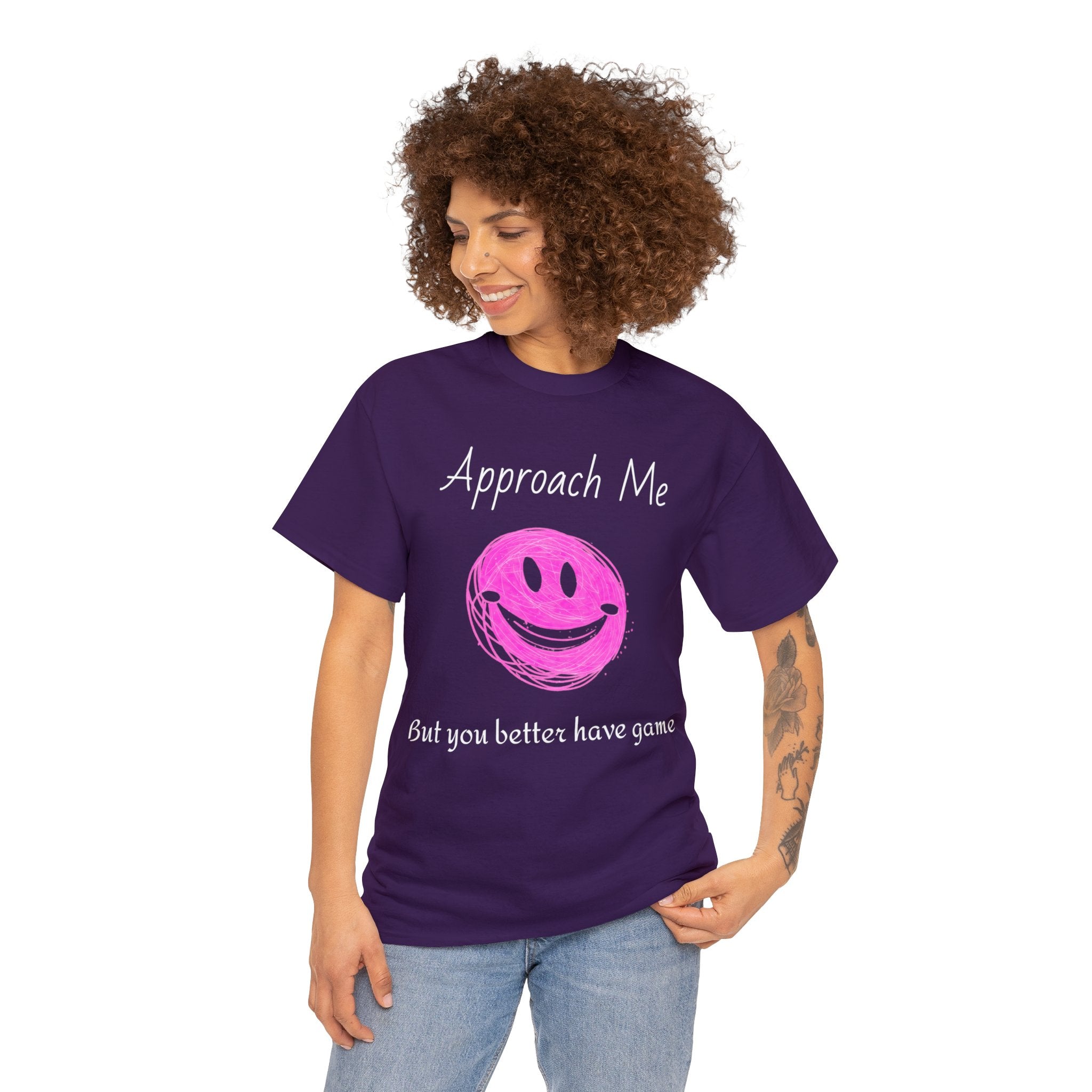 Dare to Date: The Ultimate 'Approach Me If You Dare' Challenge - A Women's Unisex Heavy Cotton Tee Perfect for Social Events, Recreational Activities, and Making Bold Statements