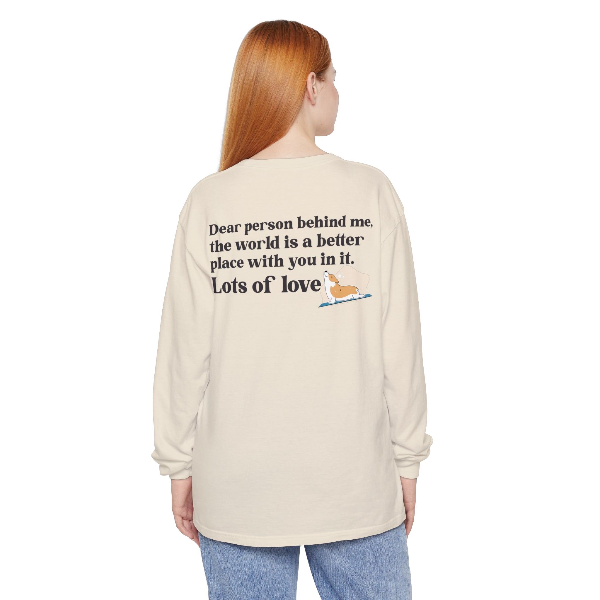 💖 A Message of Love and Gratitude: Featuring the uplifting message "Dear Person Behind Me...Lots of Love," this shirt is designed to spread positivity and warmth wherever you go. It's a powerful way to connect with others without saying a word, radiating kindness and gratitude.