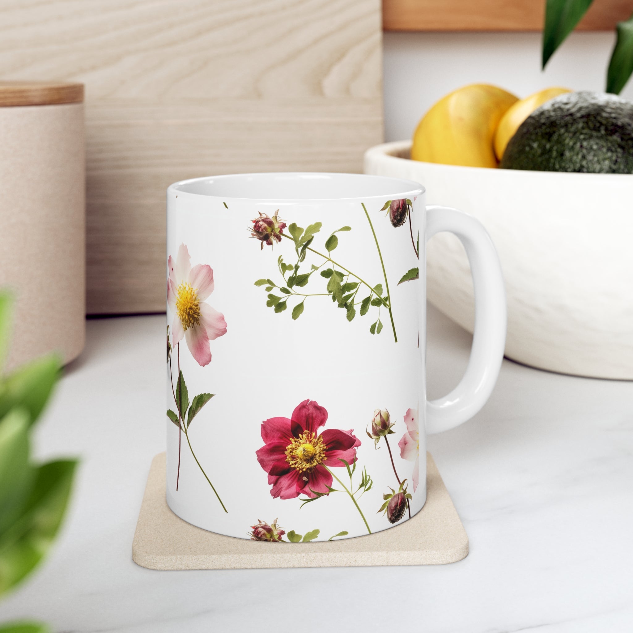 Ceramic Mug 11oz Floral Days Flower Design Coffee Cup Gift Floral Print Coffee Mug Home Decor Flower Design Coffee Cup Collectible