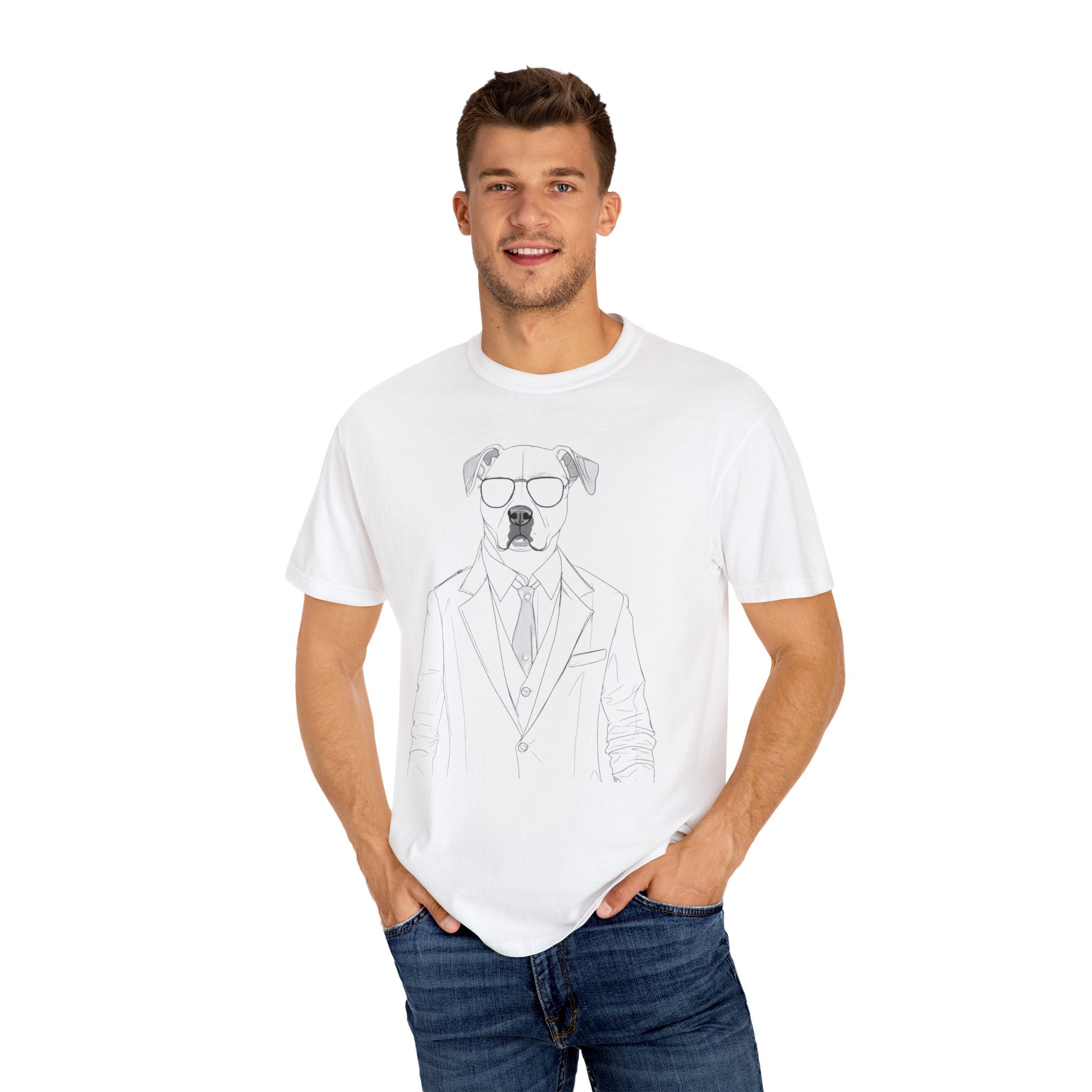 Hitman Funny Dog T-Shirt - Confidence Building Shirt - Single Line Art Dog Shirt - Quirky Animal Top Gift for Dog Lovers - Pet Lover Gift