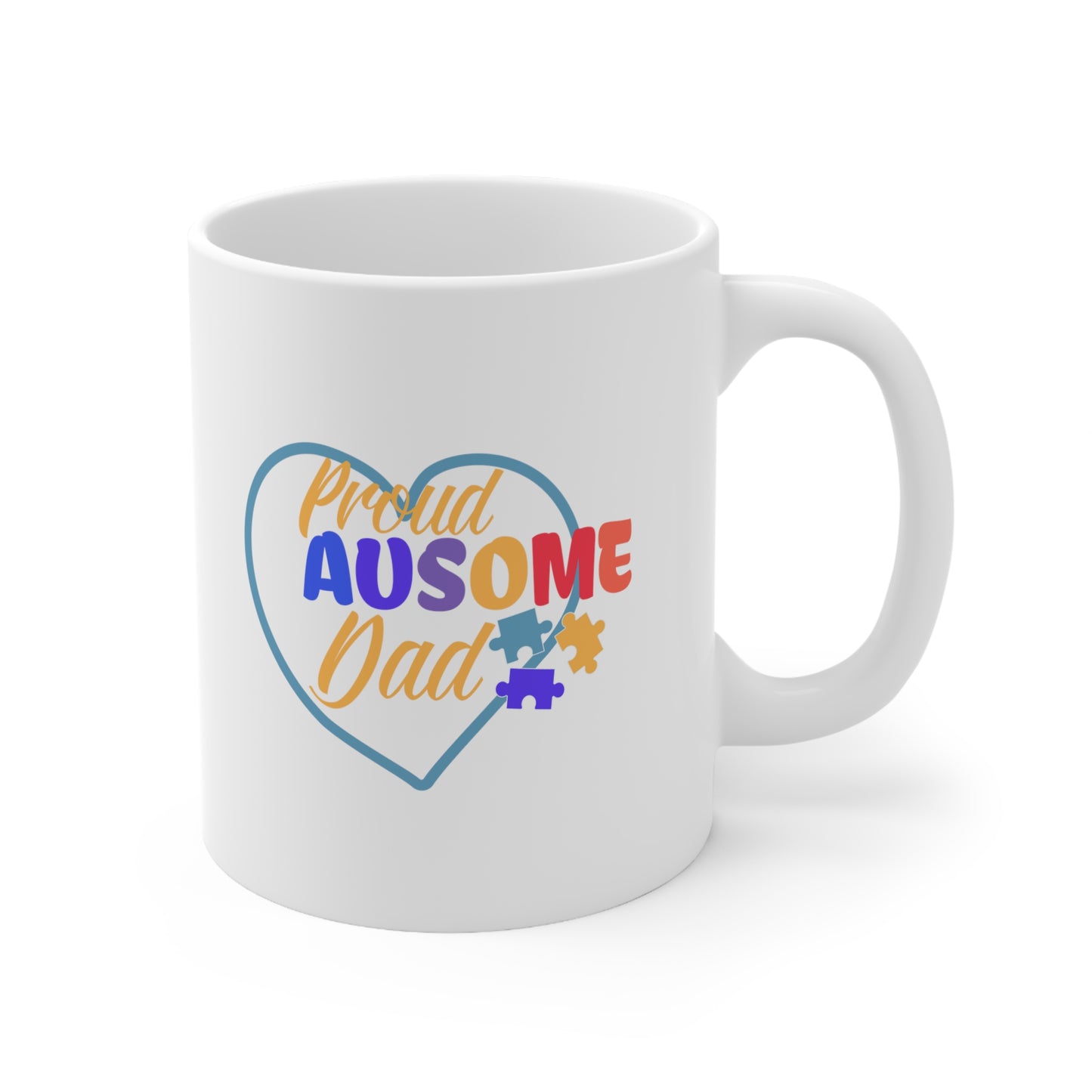 "Ausome Dad" Autism Awareness and Support Ceramic Mug 11oz: Celebrating Exceptional Fathers with Every Sip - A Heartfelt Tribute to Parenthood and Understanding