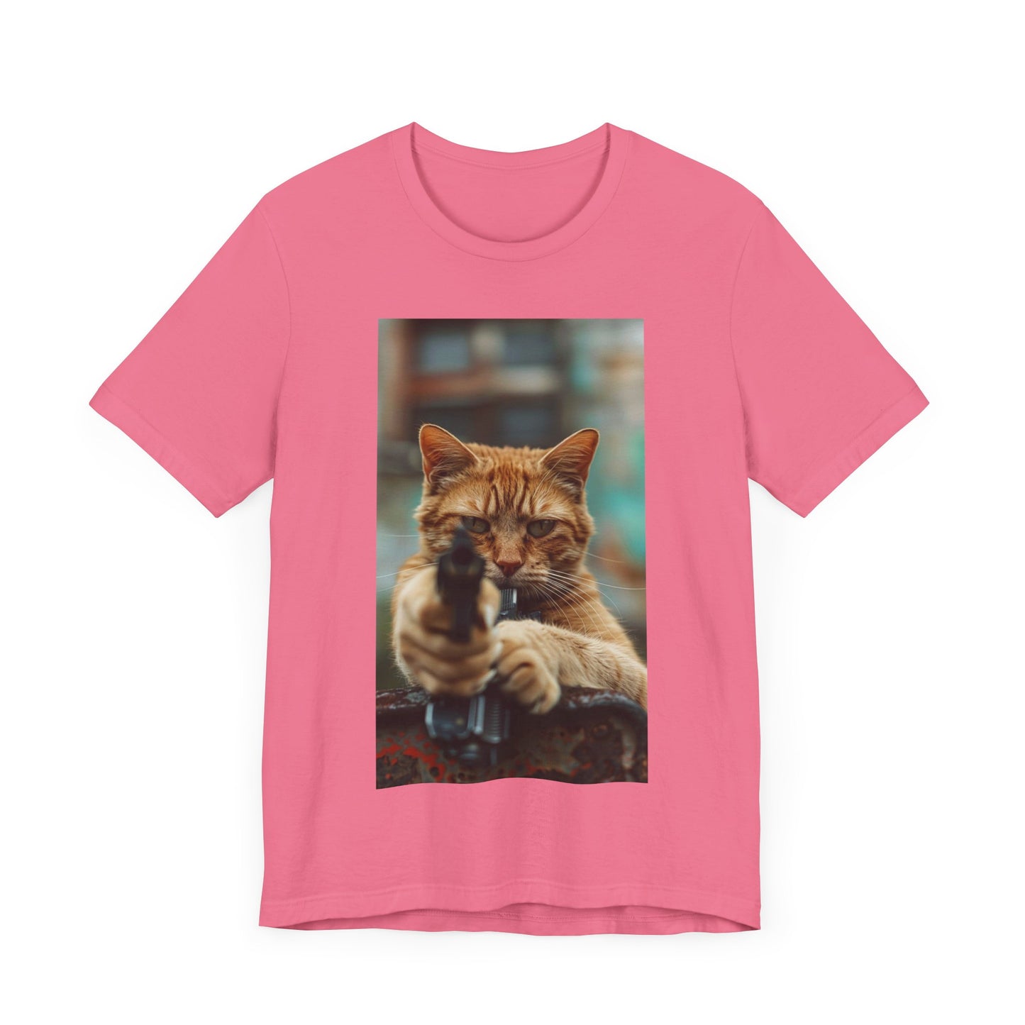 Stealth Paws: Feline Hitman Women's Jersey Short Sleeve Tee - Quirky Cat-Themed Apparel for Fashion-Forward Cat Lovers