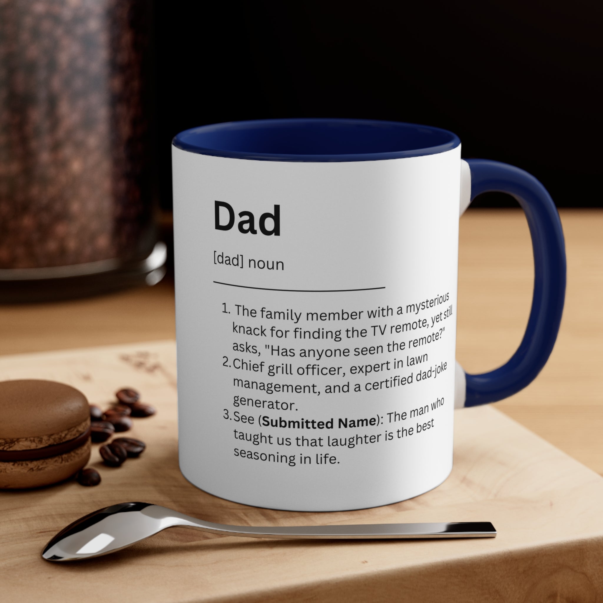 "Funny Dad Dictionary Definition Mug - Personalized Name Accent - 11oz Coffee Cup for Hilarious Dads Who Need to Relax and Laugh with Loved Ones