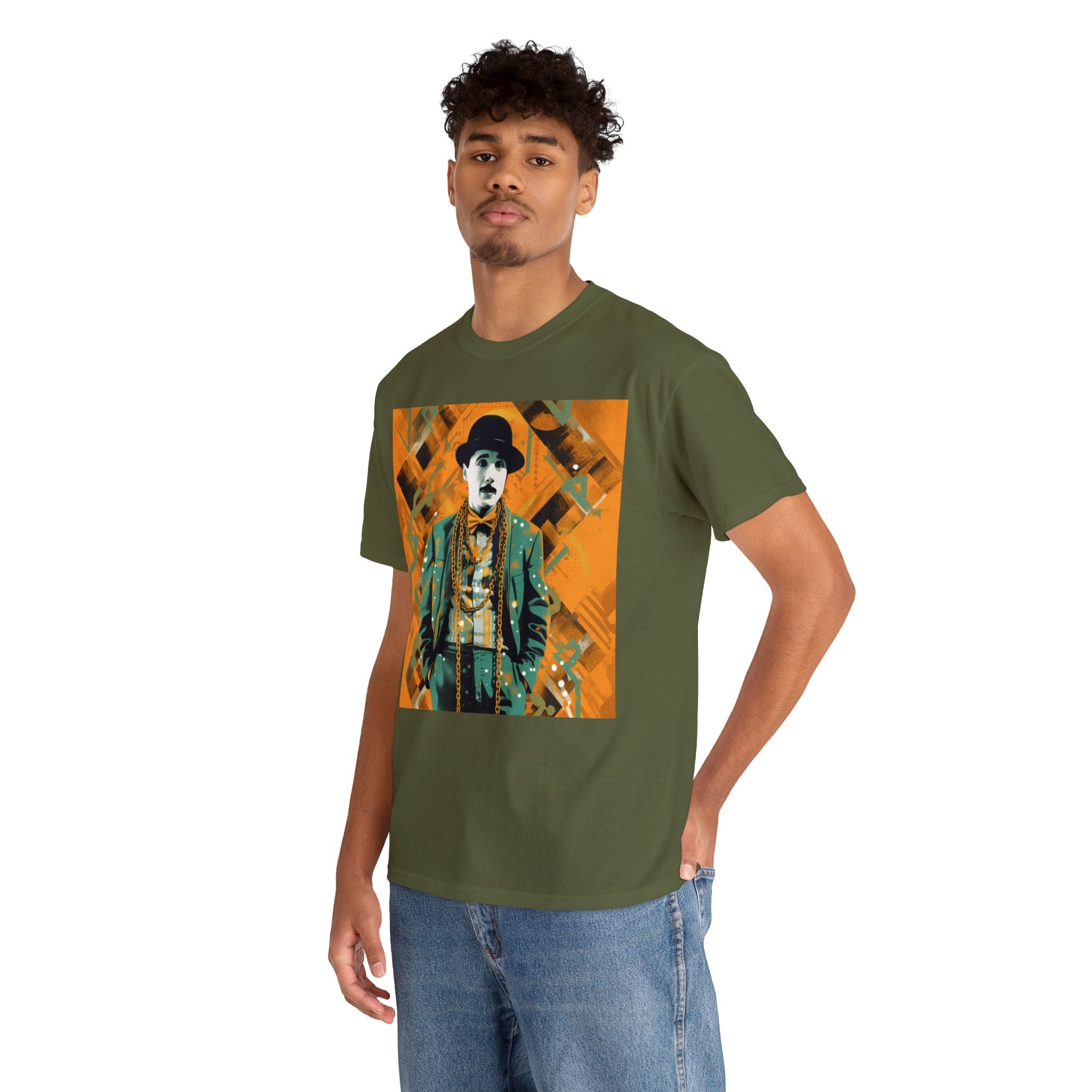 T-Shirt of Comedy Legend. Shows Passion for Craft in a Stylish Manner. Elevate Your Style with the Iconic Performance Artist Pose Abstract Colorful Unisex Heavy Cotton Tee - Wearable Art for Trendsetters