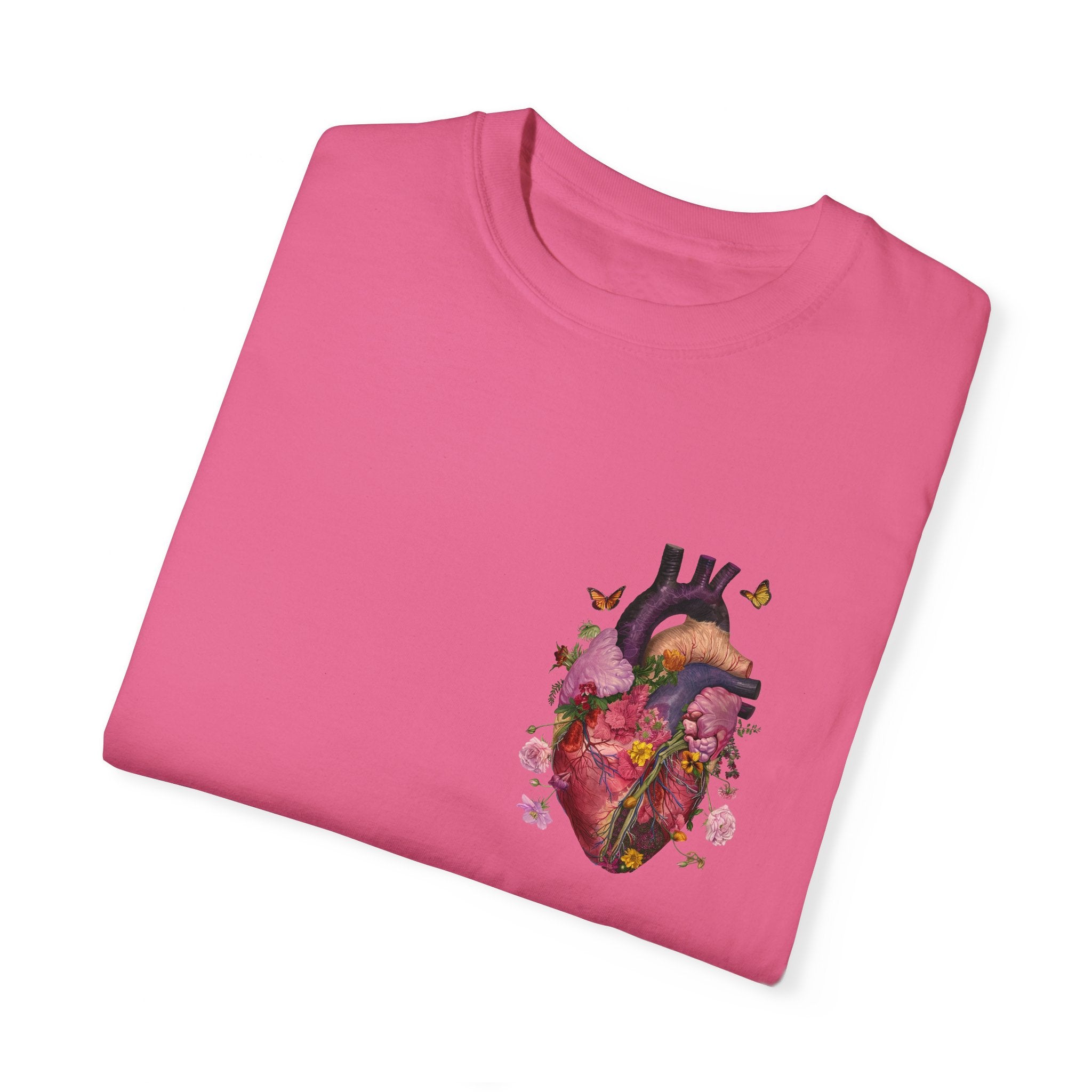 Botanical Heartbeat: Floral Heart Anatomy Unisex Garment-Dyed T-Shirt - Wearable Art with a Touch of Nature