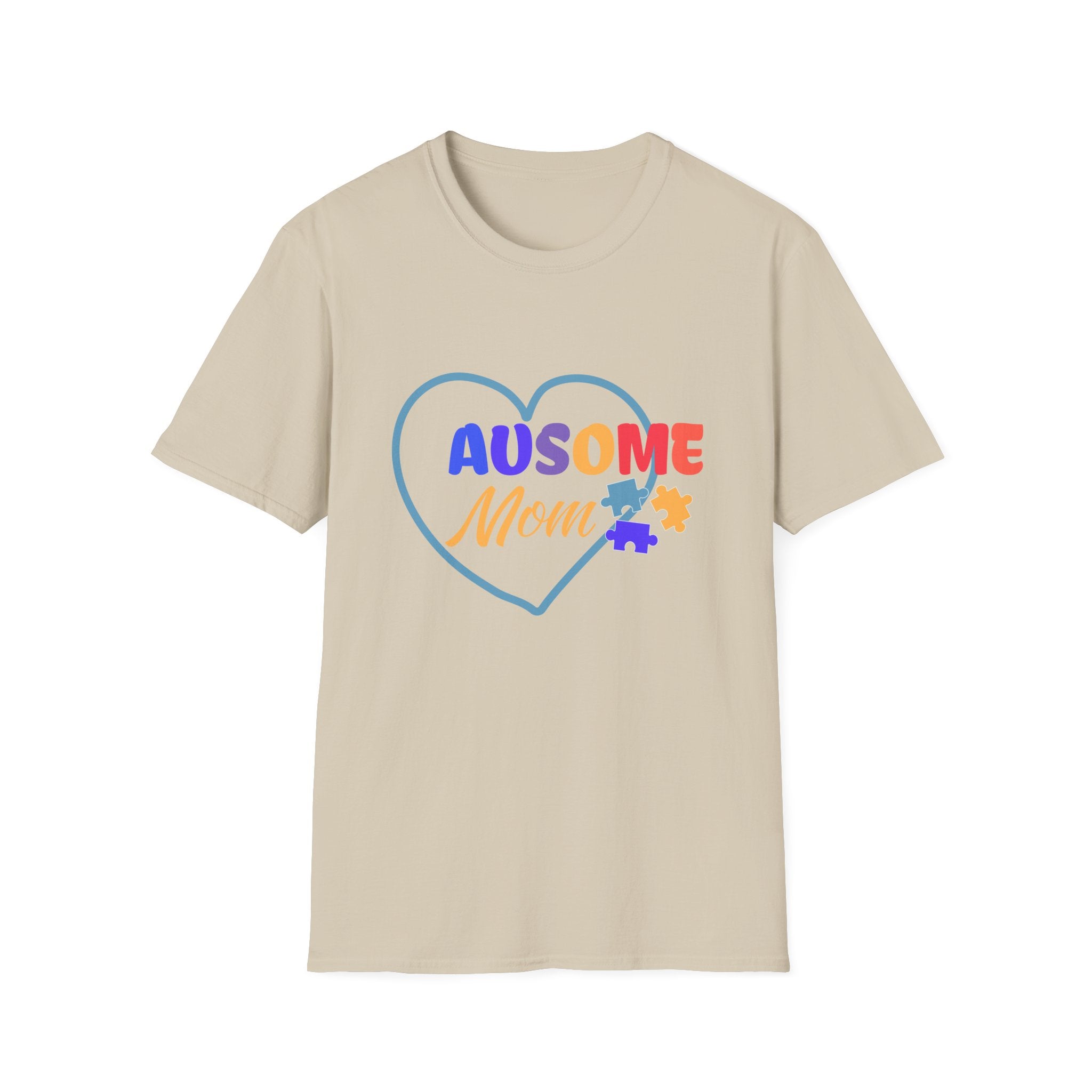 Women's "Ausome Mom" Autism Awareness and Support Unisex Softstyle Women's T-Shirt: Celebrating Incredible Autism Moms Shirt for the Mom Who Loves Unconditionally