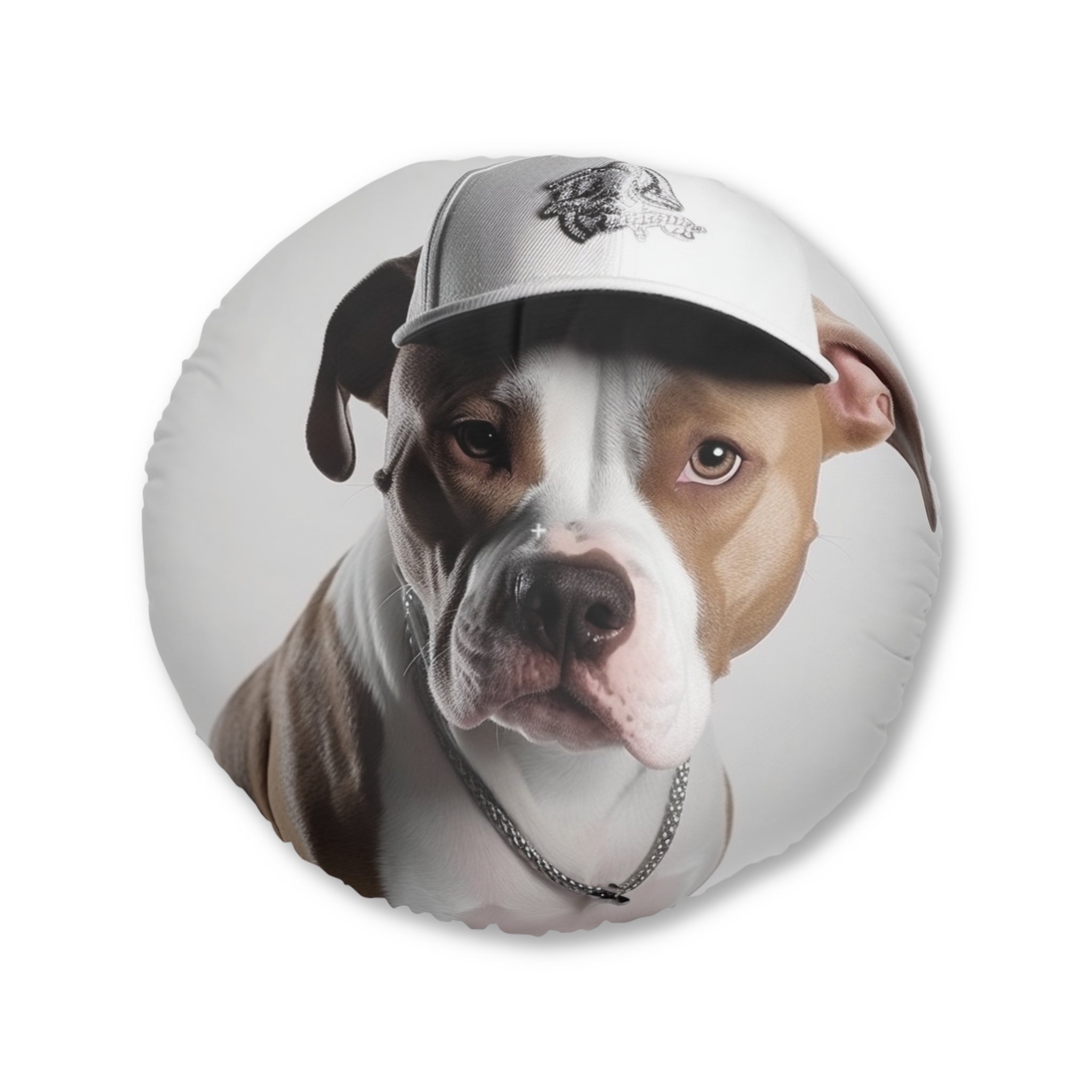 Swag Pitbull with Cap Tufted Floor Pillow: Round & Artistic - A Homage to American Pitbull Terriers Gift for New Pet Owners Funny Gift for Pet Lovers