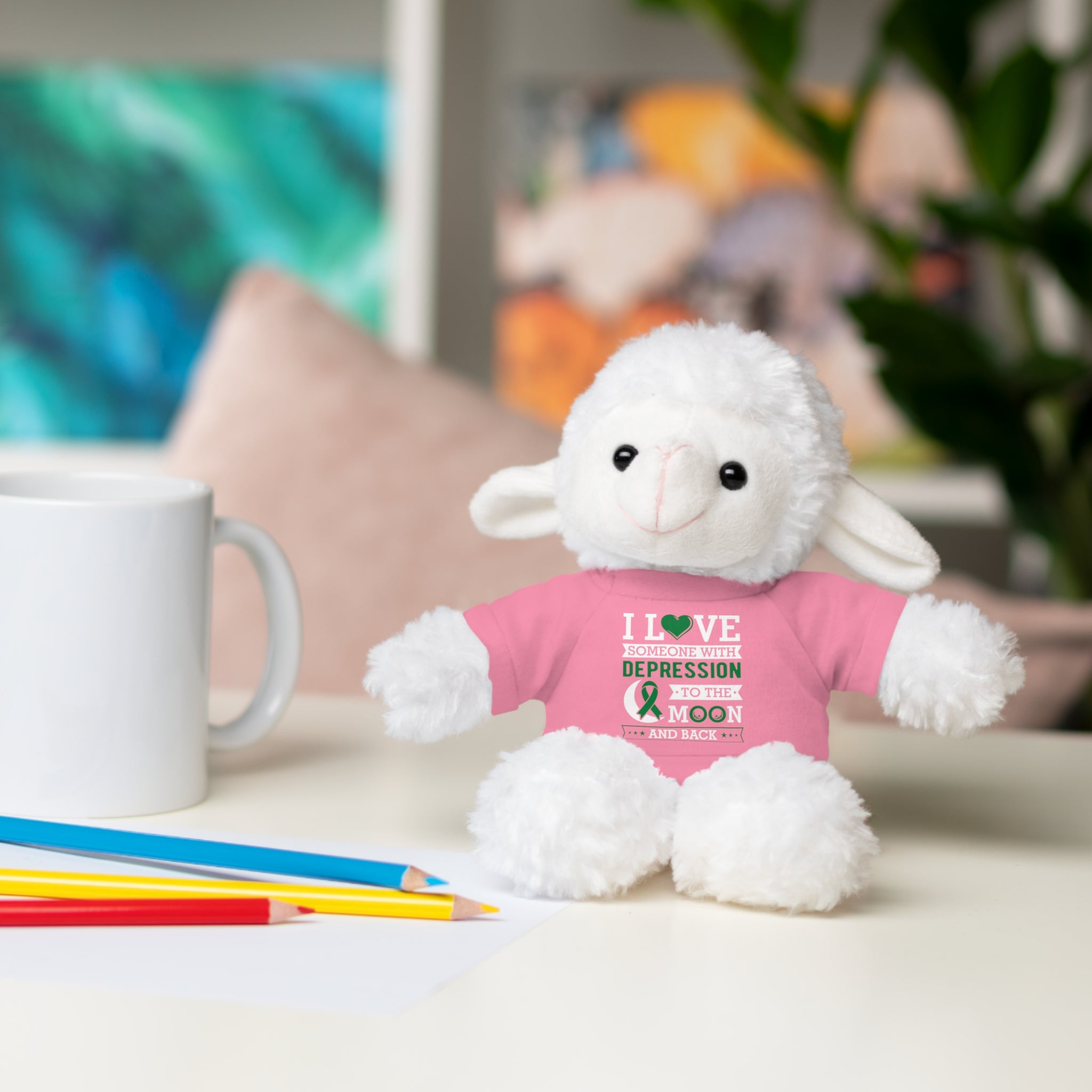 Show Your Love and Support with 'I Love Someone with Depression' Stuffed Animals - Furry Friend Wears Heartfelt Message Tee